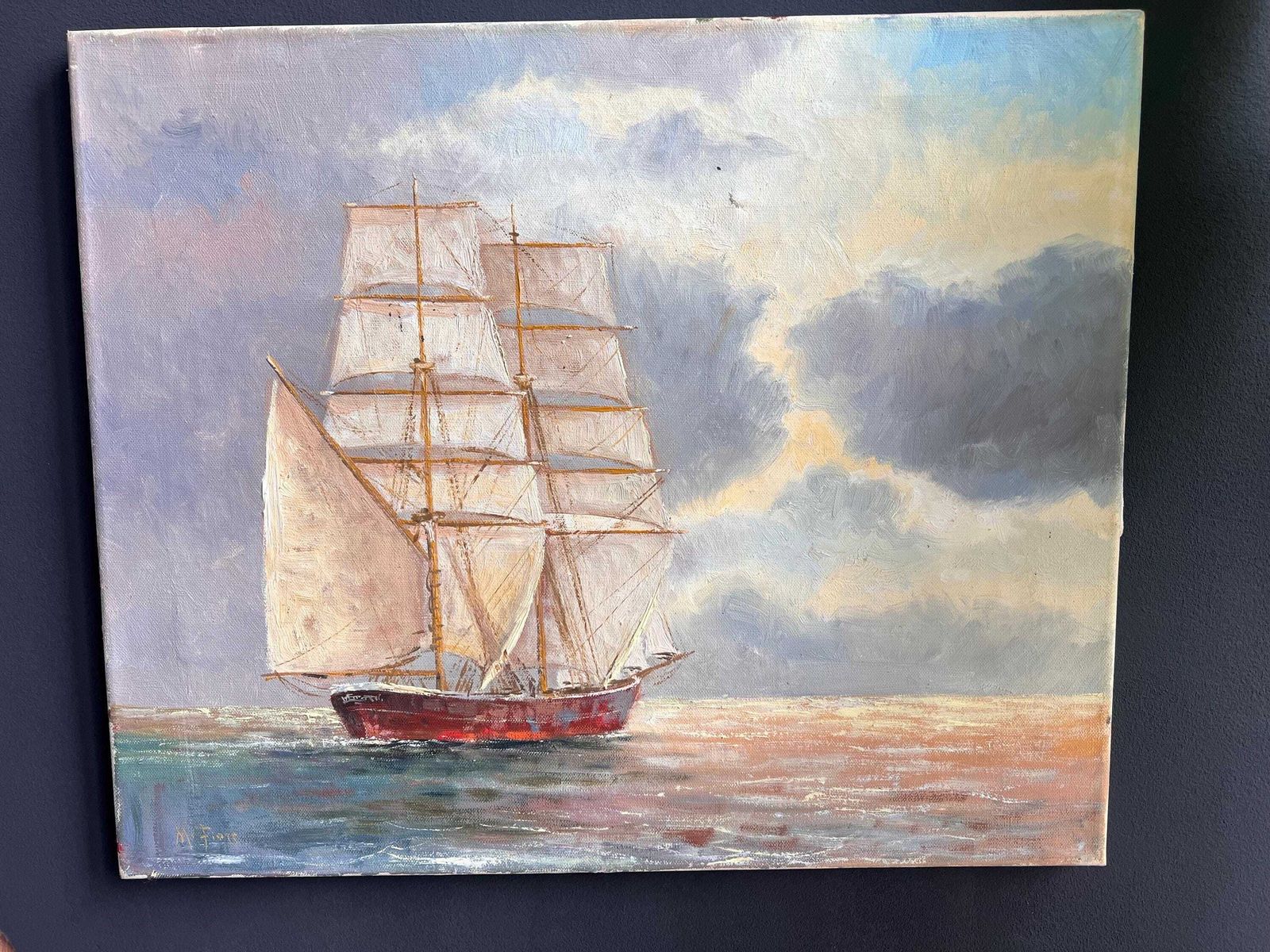 Vintage Ship Painting   Original Oil On Canvas Art photo vintage