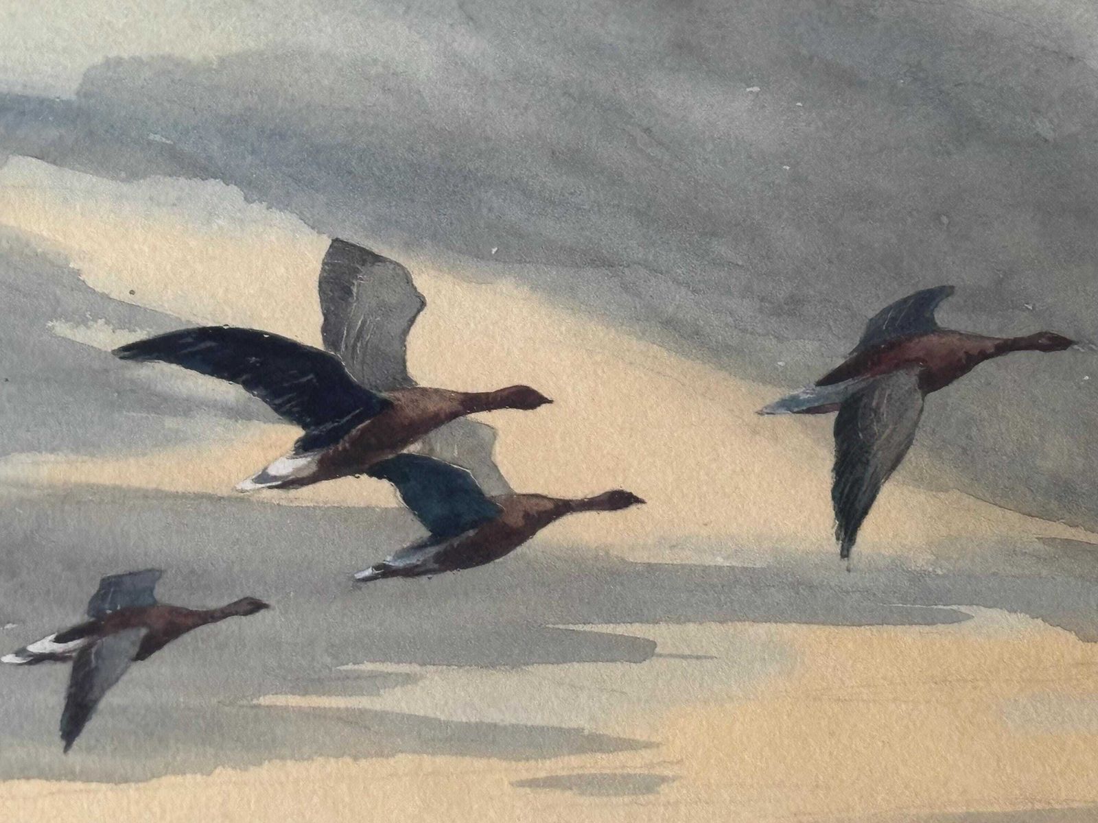 Henry Hughes Richardson ‘Wild Geese In Flight’ Original Watercolour C.1960 photo Art