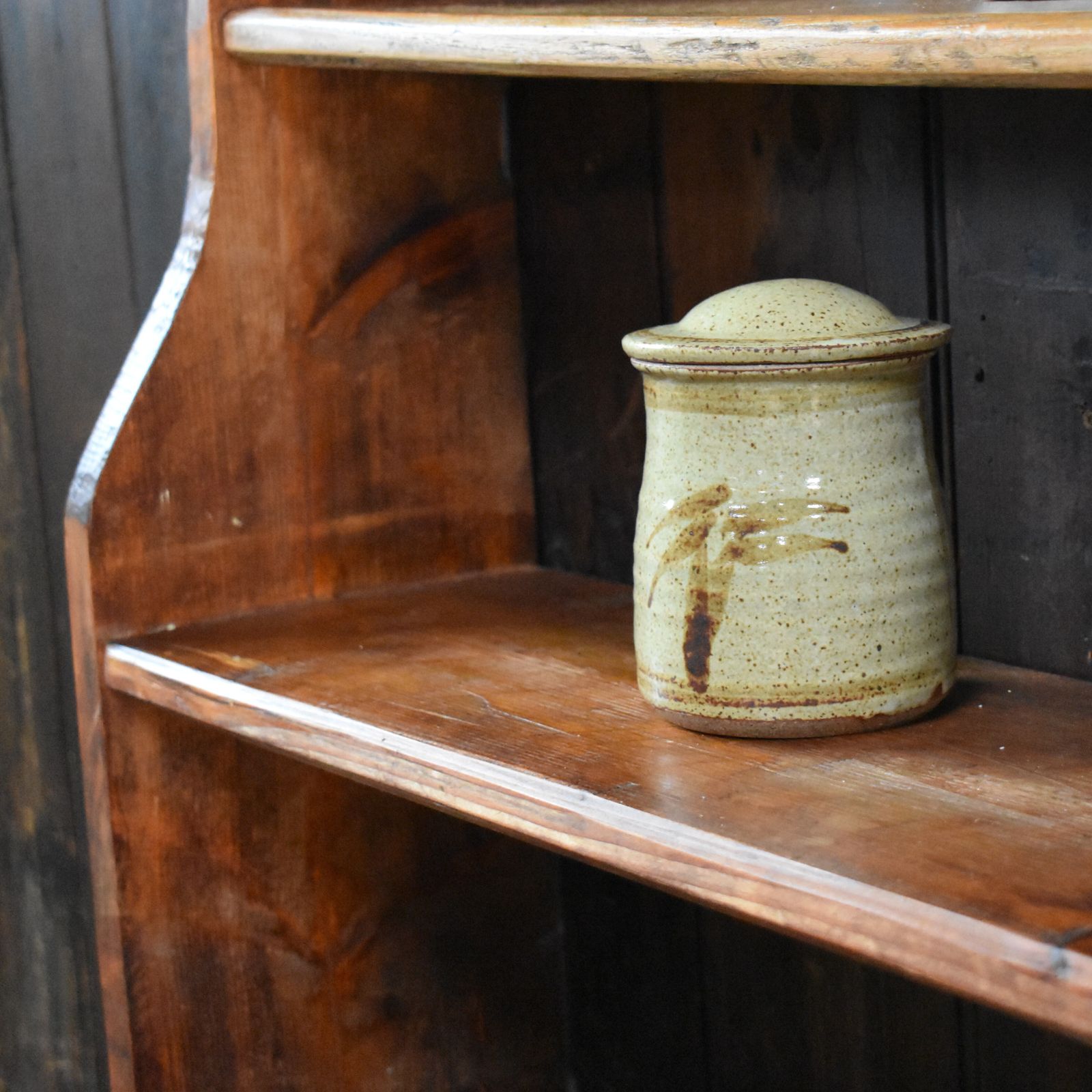 Antique Rustic Farmhouse Elm & Pine Pegged Plate Rack Large Dresser Wall Shelves photo 395.0