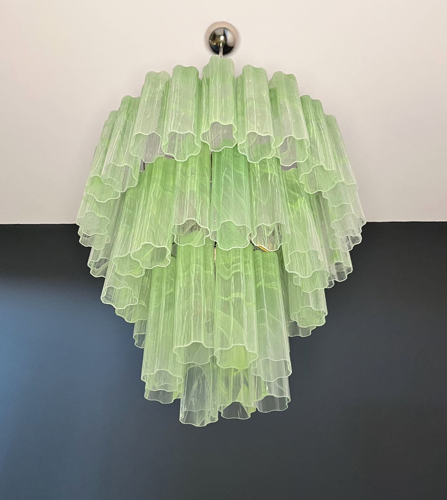 Large Three Tier Murano Glass Tube Chandelier   Green Albaster photo vinterior