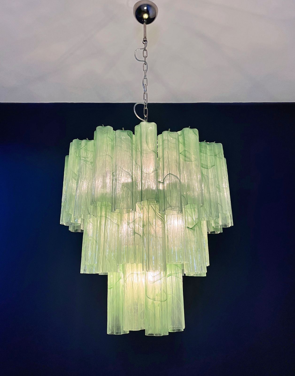 photo for sale Large Three Tier Murano Glass Tube Chandelier   Green Albaster