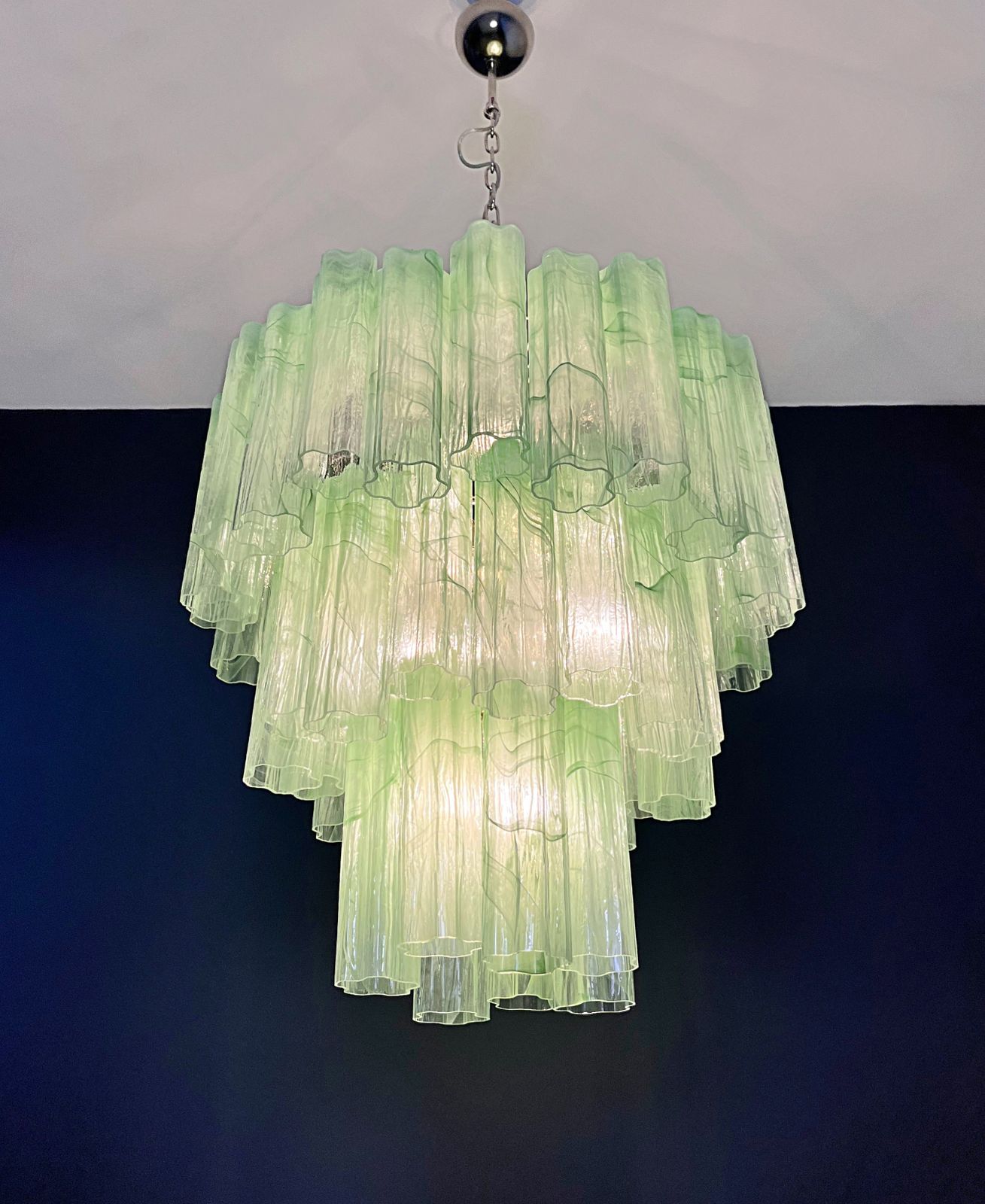 Lighting Large Three Tier Murano Glass Tube Chandelier   Green Albaster photo