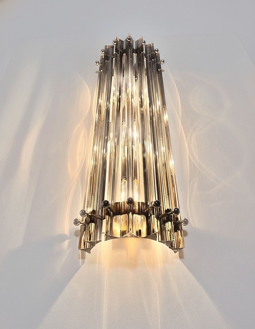 Lighting Pair Of Vintage Murano Wall Sconce – Smoked Triedri   Column Model photo