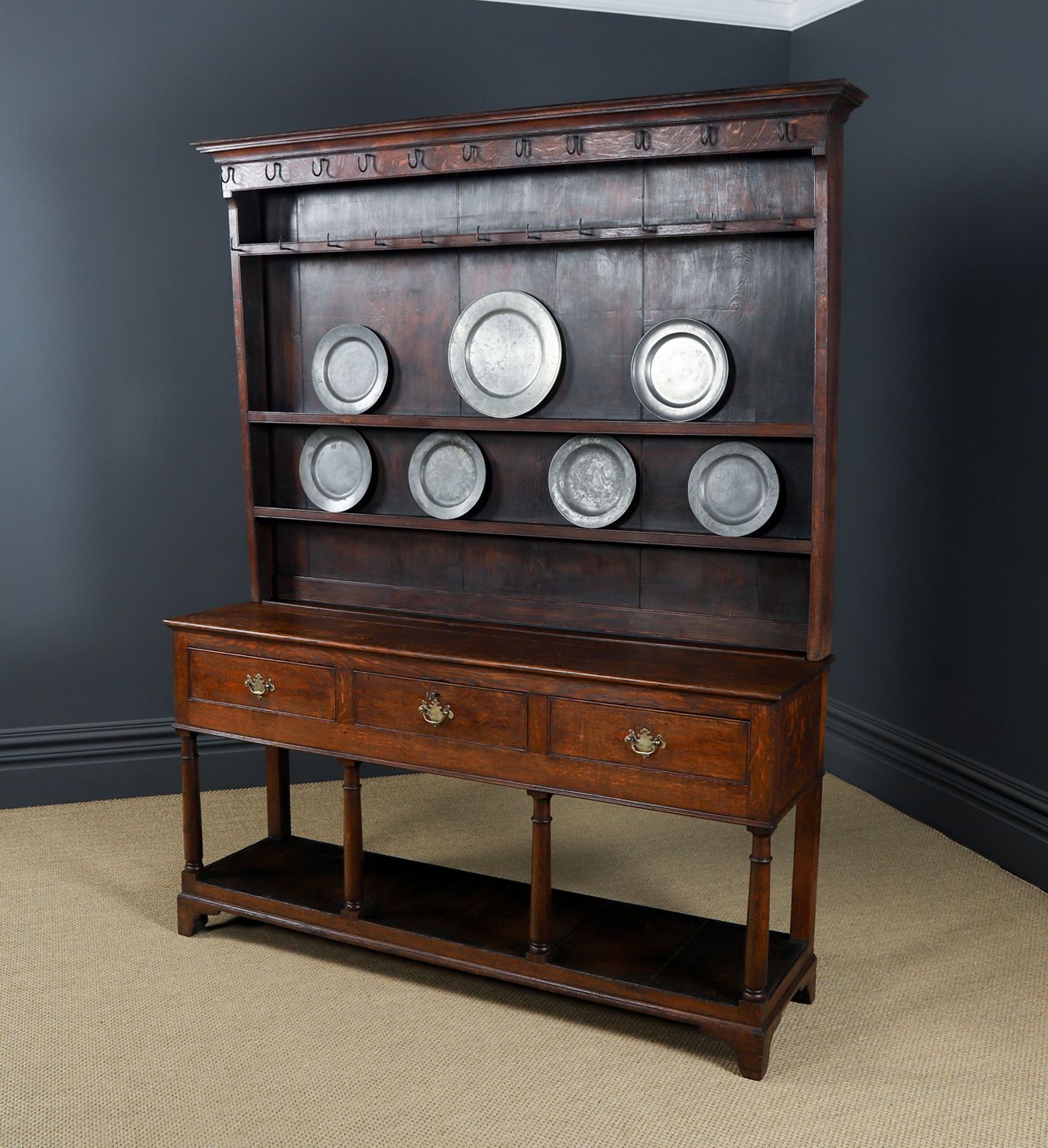 Antique Welsh Oak Joined Pot Board Dresser Base & Rack Sideboard (Circa 1800) photo vinterior