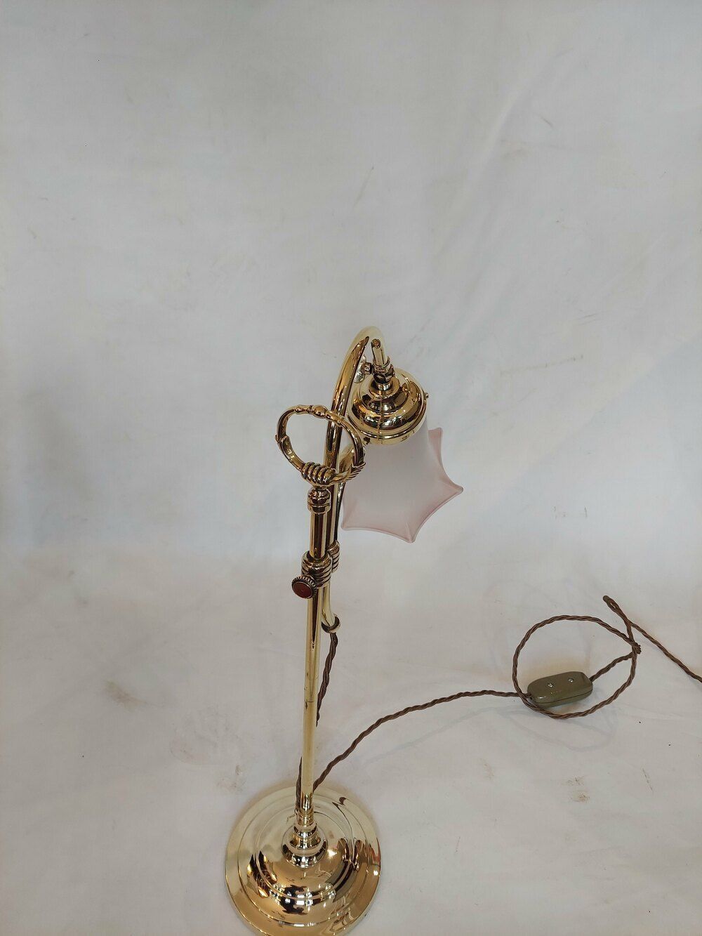 Pair Of Early 20thc Brass Swan Neck Desk Lamps photo for sale