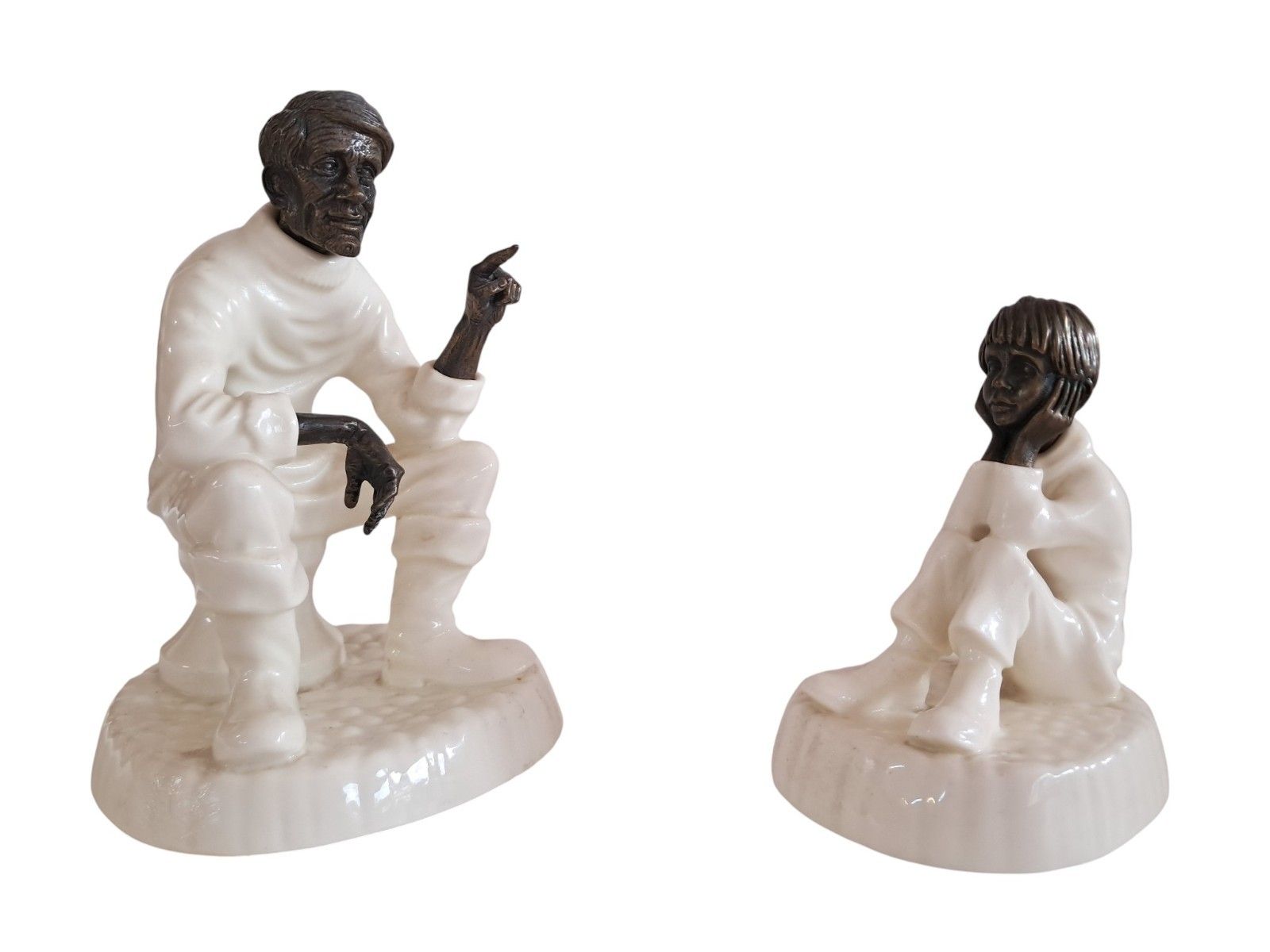 Vintage Minton Pair Figures Travellers Tales Spellbound Bone China & Bronze 1970