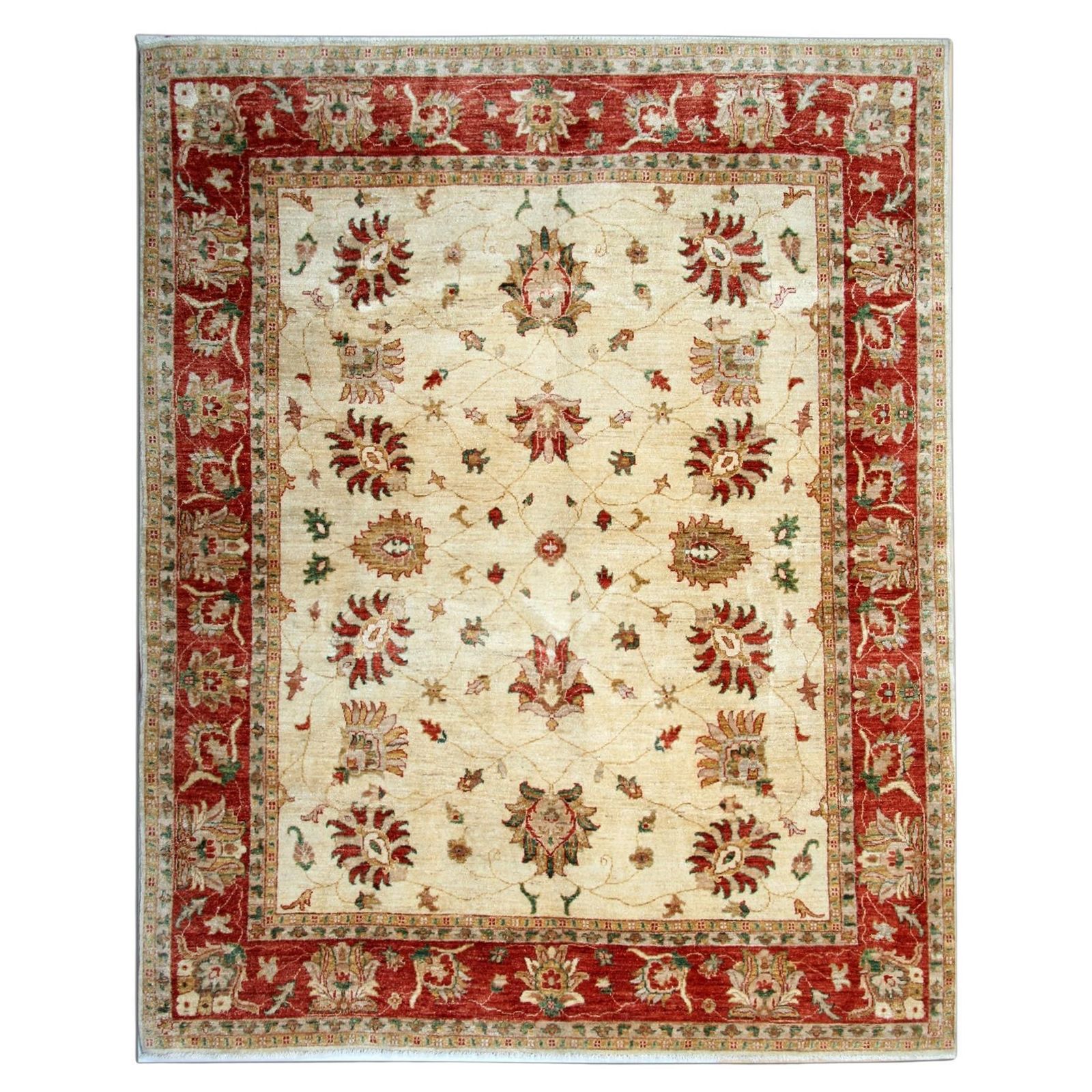 Cream Ziegler Rug Floral Oriental Carpet, Wool Hand Knotted Floor Rug