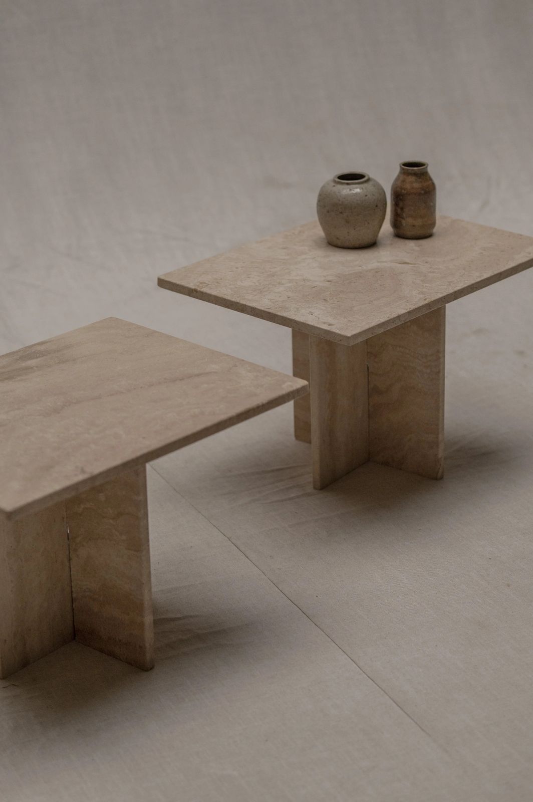 Set Of Two Italian Travertine Side Tables, 1970s. photo 1150.0