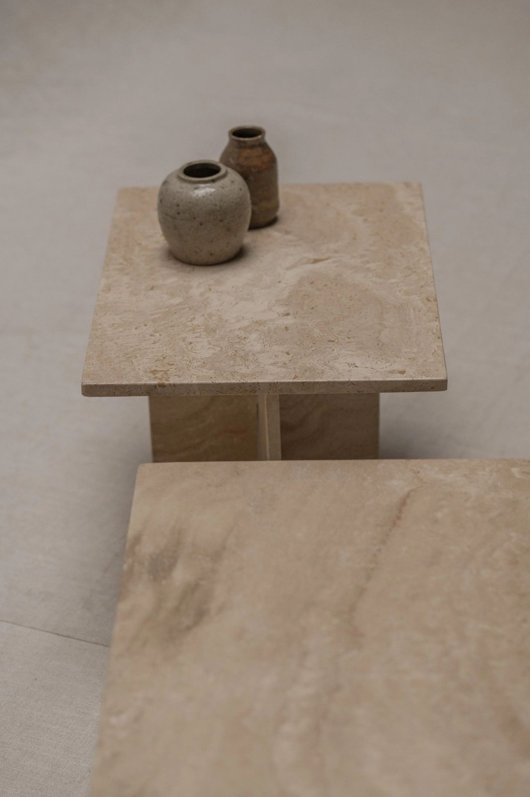 Set Of Two Italian Travertine Side Tables, 1970s. photo vintage