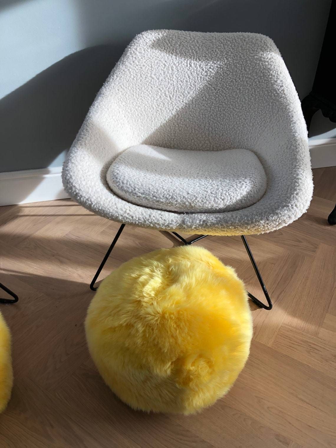 Sunshine Yellow Sheepskin Pouffe  Sheepskin Pouffe Yellow Furry Pouffe Footstool Pouffe Bright Yellow Pouffe photo furniture