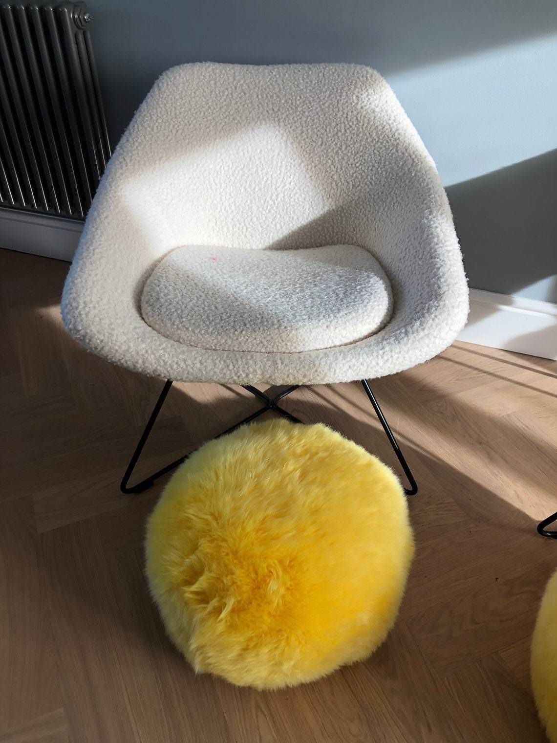 Sunshine Yellow Sheepskin Pouffe  Sheepskin Pouffe Yellow Furry Pouffe Footstool Pouffe Bright Yellow Pouffe photo 89.0