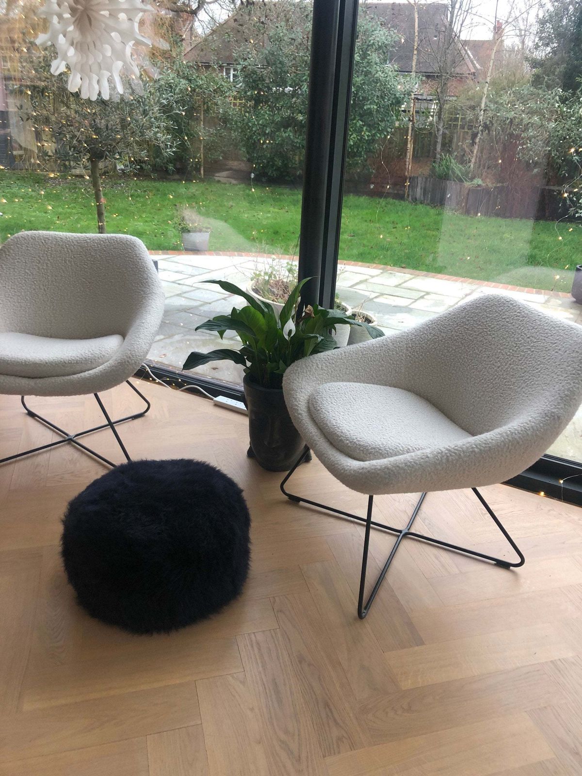 Dark Navy Blue Sheepskin Footstool, Sheepskin Pouffe , Fluffy Pouffe, Sheepskin, Footstool, Pouffe, Navy Sheepskin, photo Furniture