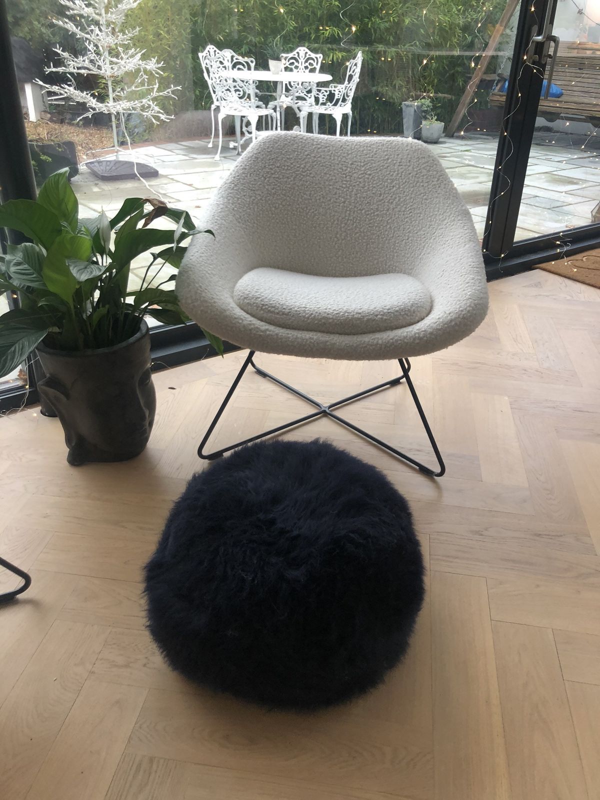 photo furniture Dark Navy Blue Sheepskin Footstool, Sheepskin Pouffe , Fluffy Pouffe, Sheepskin, Footstool, Pouffe, Navy Sheepskin,