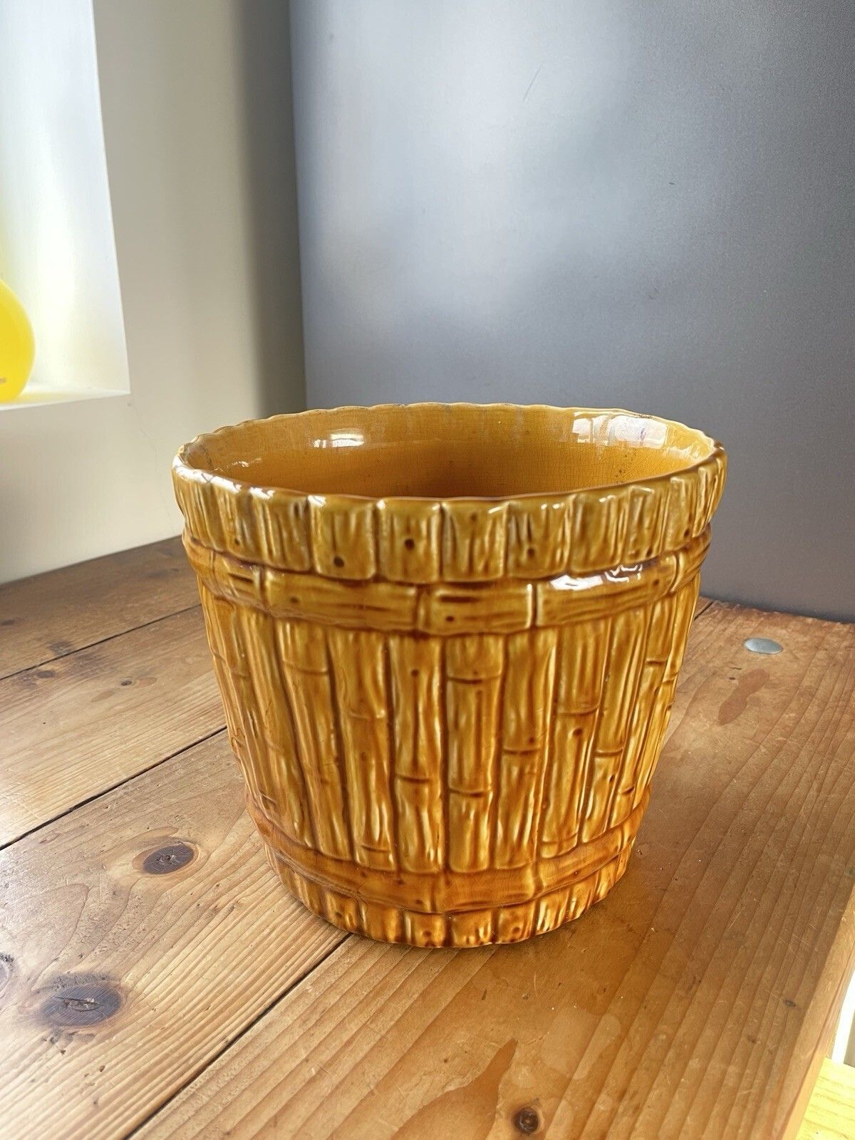 Antique Aesthetic Movement English Majolica Bamboo Planter Plant Pot Jardiniere DR Christopher Dresser Ault Linthorpe Style photo furniture