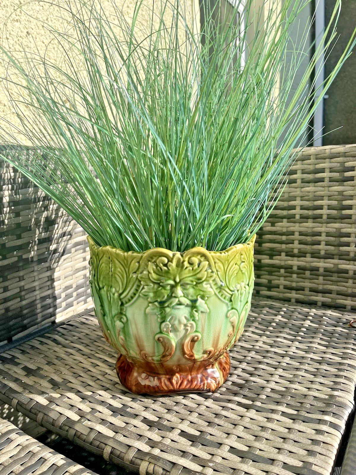 Antique English Majolica Mask Green Man Jardiniere Plant Pot Thomas Forester ?