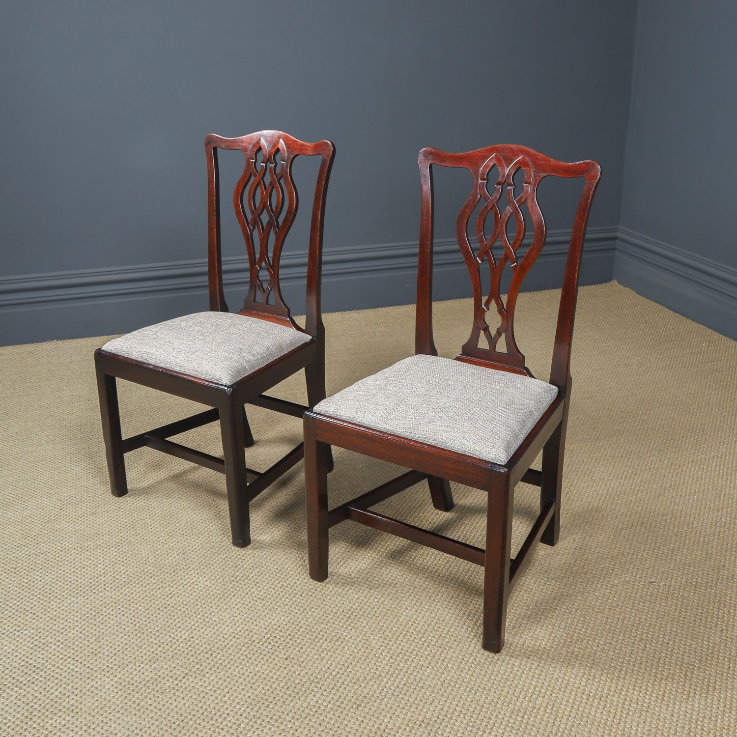 Antique English Pair Of Thomas Chippendale Mahogany Office Desk Dining Chairs (Circa 1820) photo furniture