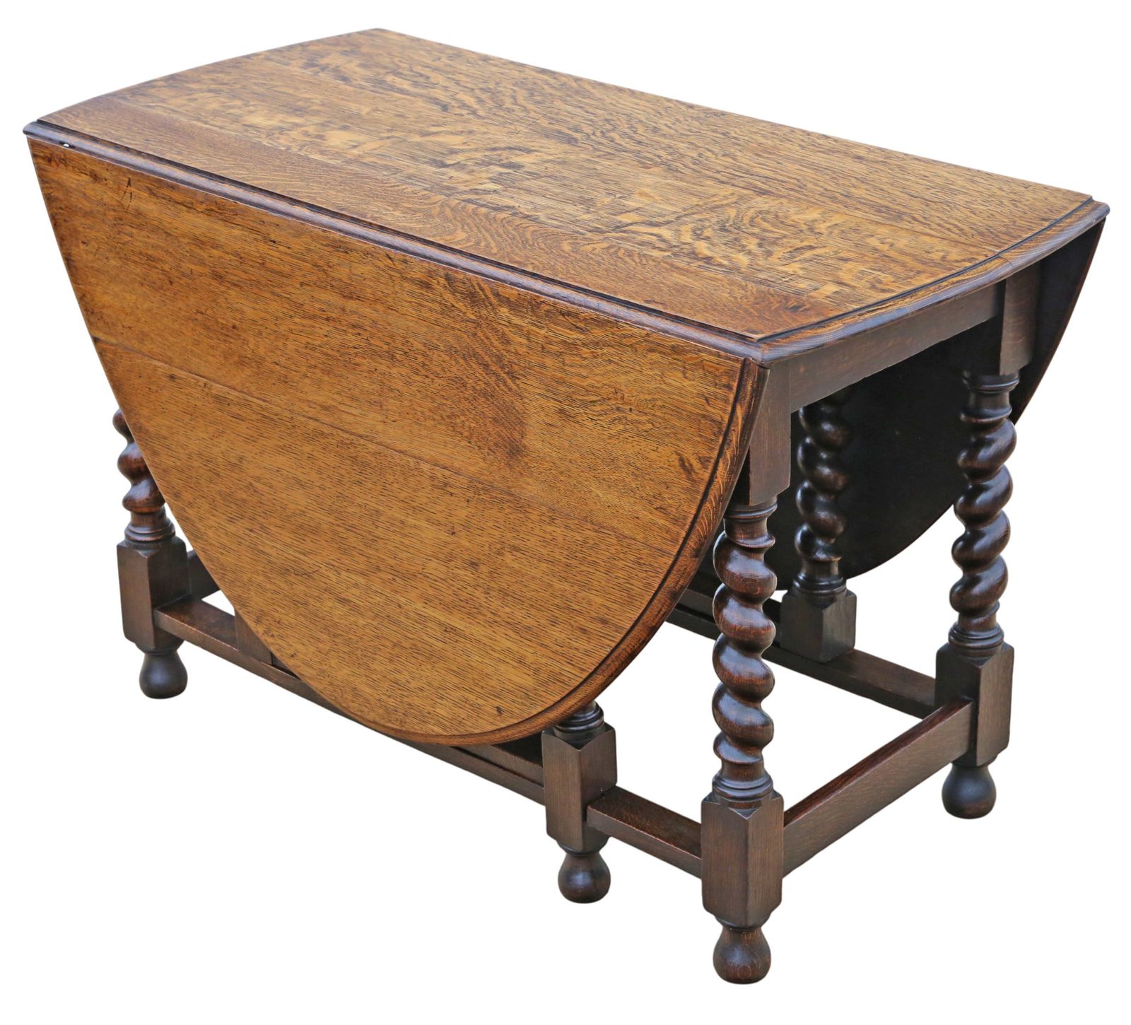 Antique C.1920 Oak Barley Twist Gateleg Drop Leaf Dining Table – Large, Fine Quality photo 1995.0