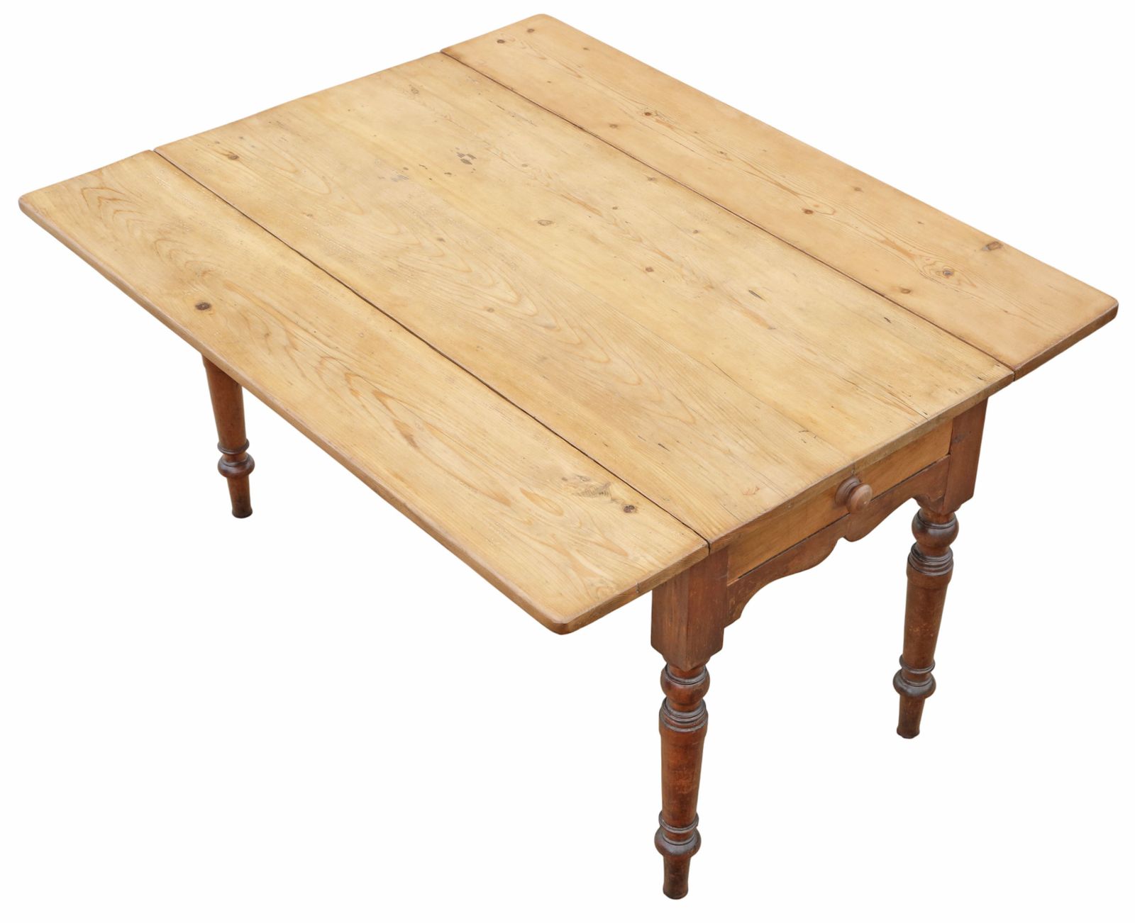 Antique 19th Century Victorian Pine & Fruitwood Folding Kitchen Table With Drawers – Fine Quality photo for sale