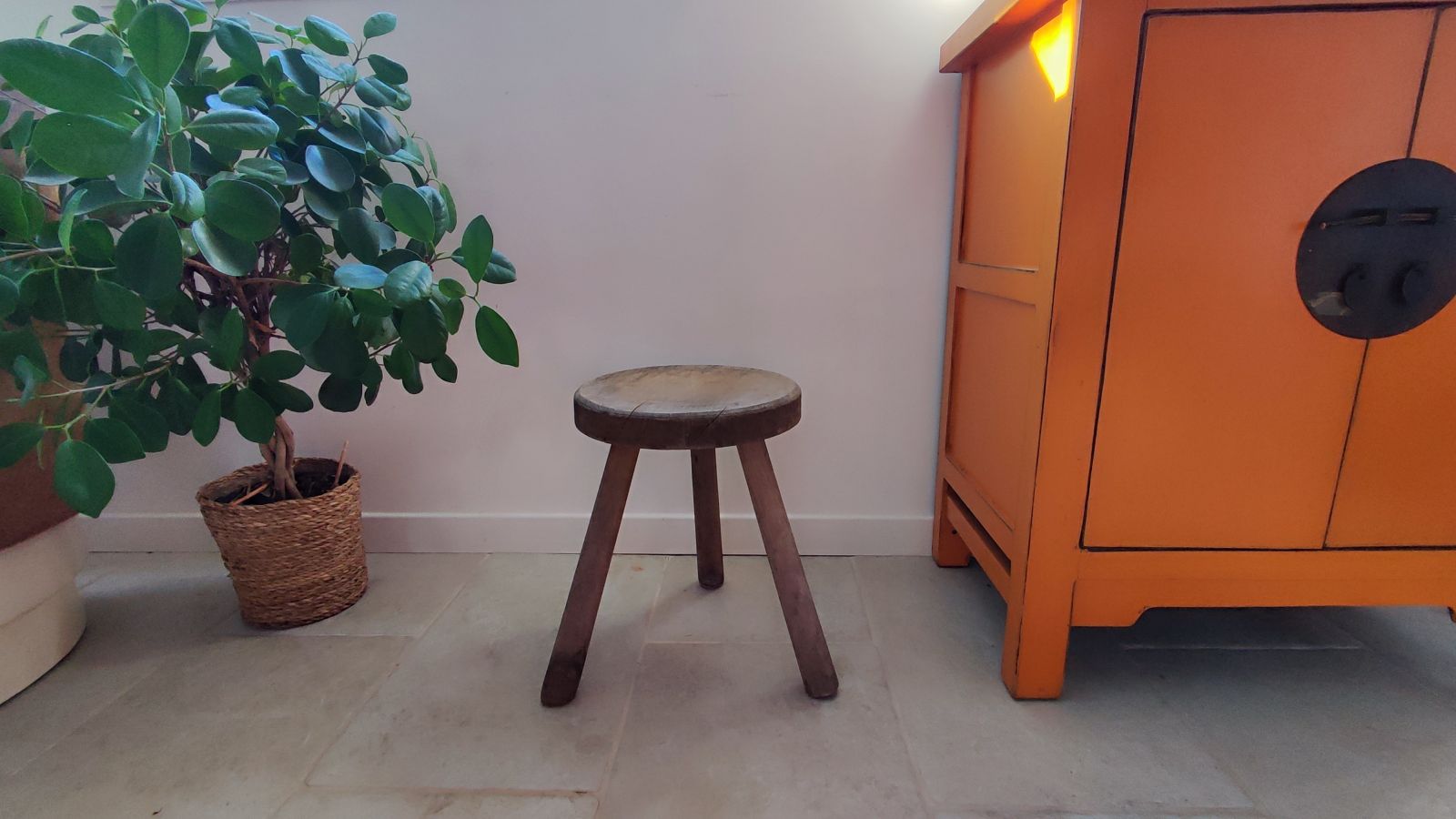 photo buy Vintage French Tripod Stool, Primitive French Stool Perriand Style