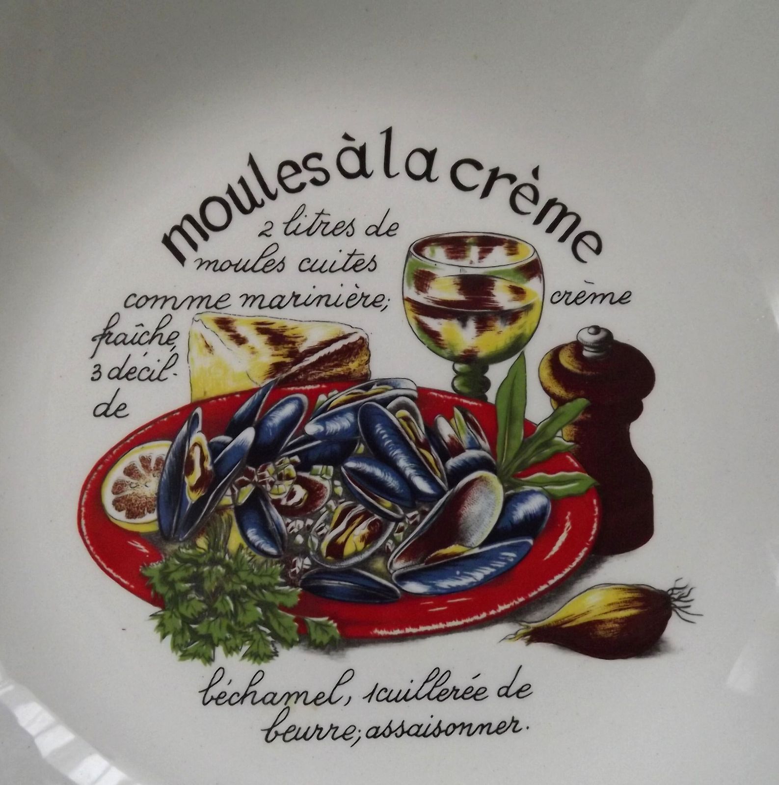 Set Of 6 Moulin Des Loups France Ceramic Mussels Bowls & Large Server Dish photo vinterior