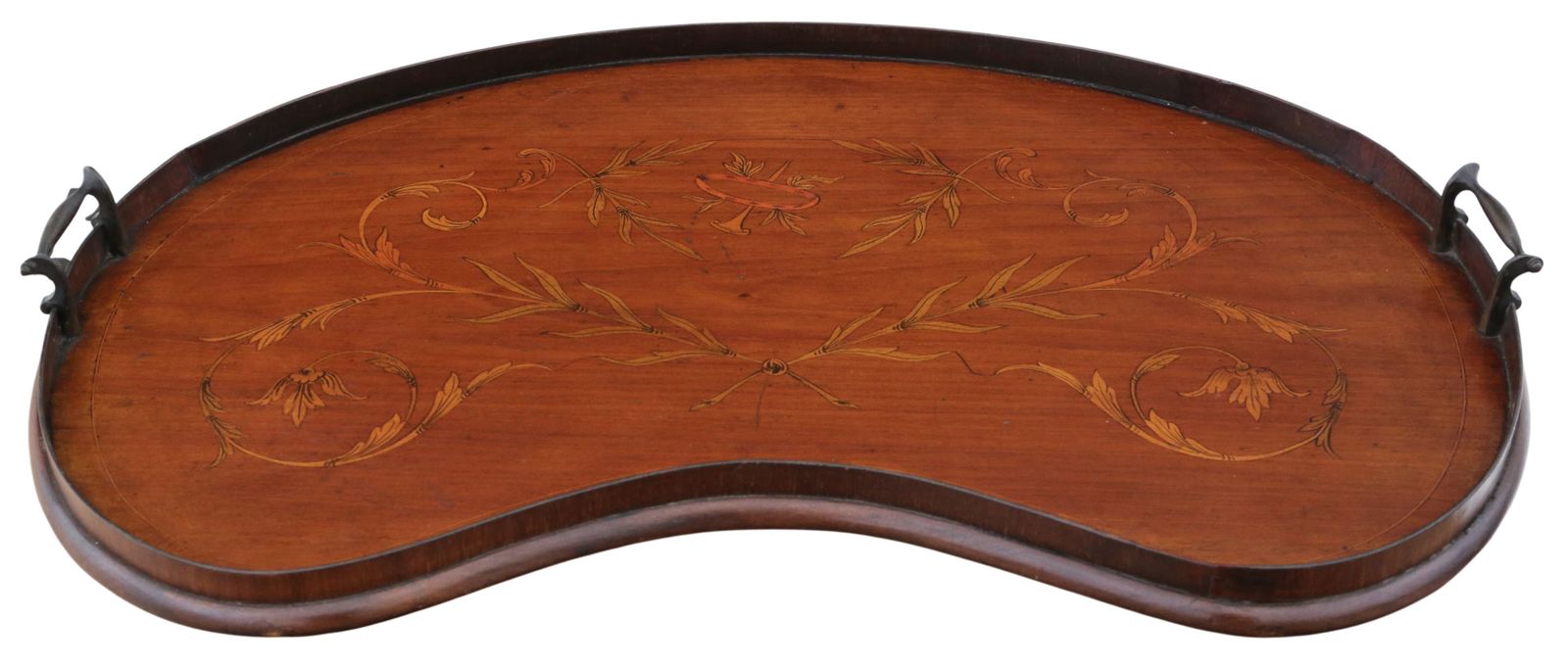 Antique 19th Century Fine Quality Inlaid Mahogany Kidney Shaped Serving Tray