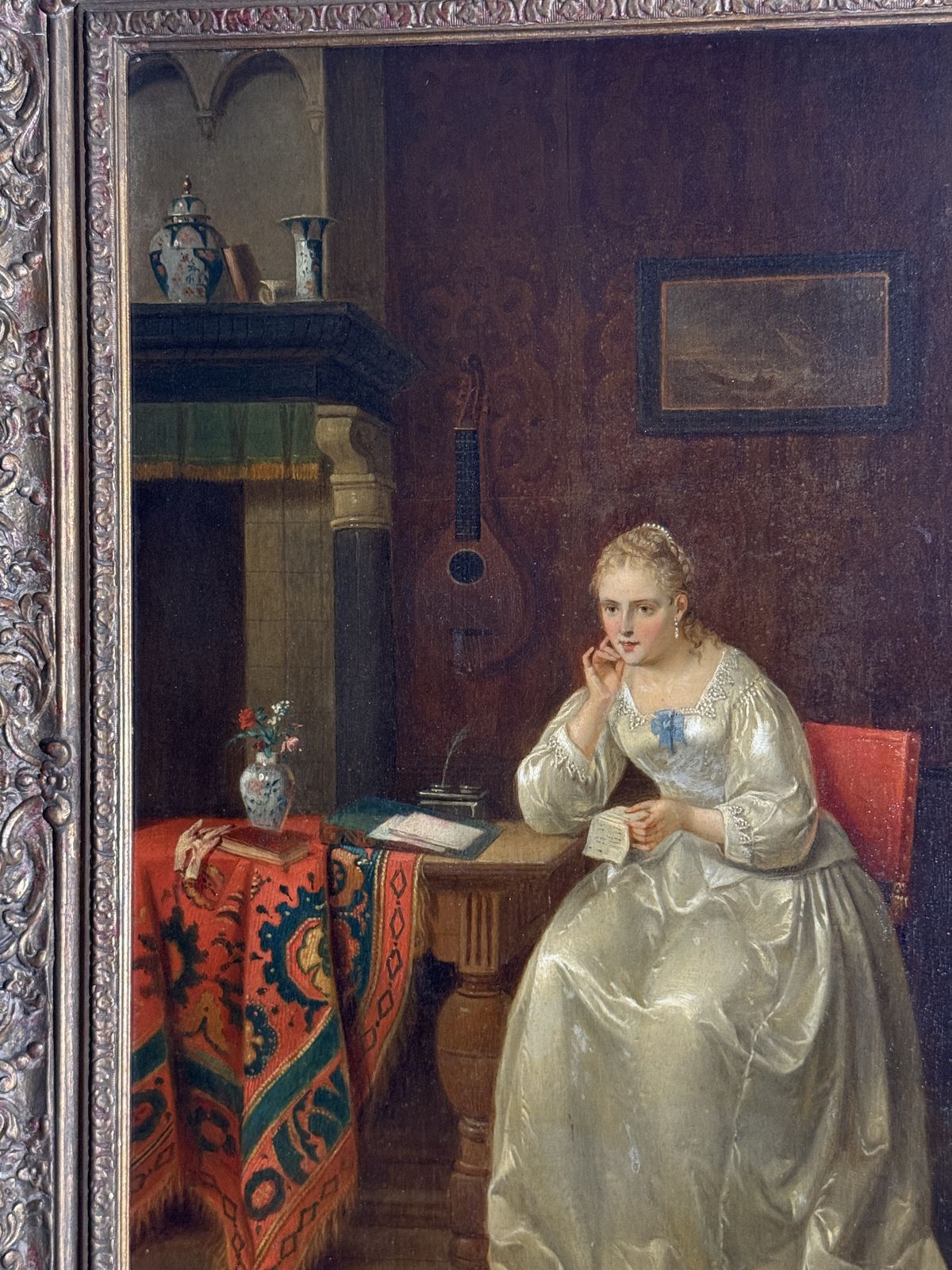 19th Century Signed Oil Painting By Alexis Van Hamme (1874) – Belgian Interior Genre Scene photo for sale