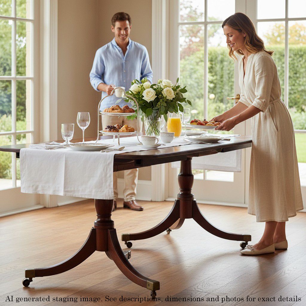 Antique 19th Century ‘D’ End Twin Pedestal Dining Table – Fine Quality photo furniture