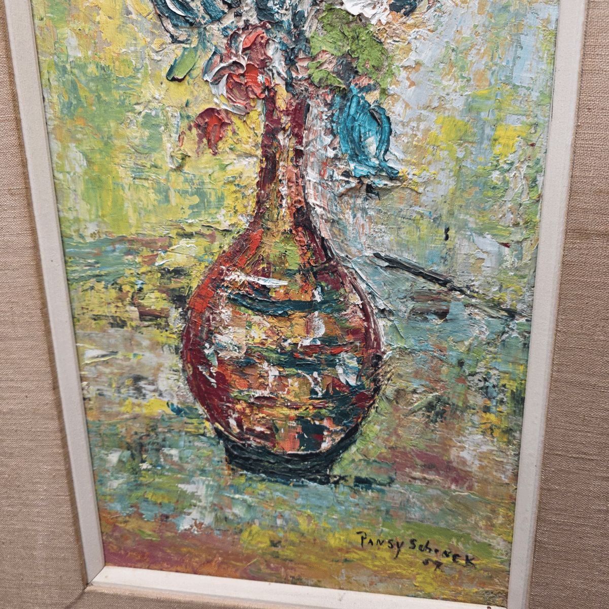 Vintage Flower Painting By Pansy Schenck, Dated 1959 photo Art