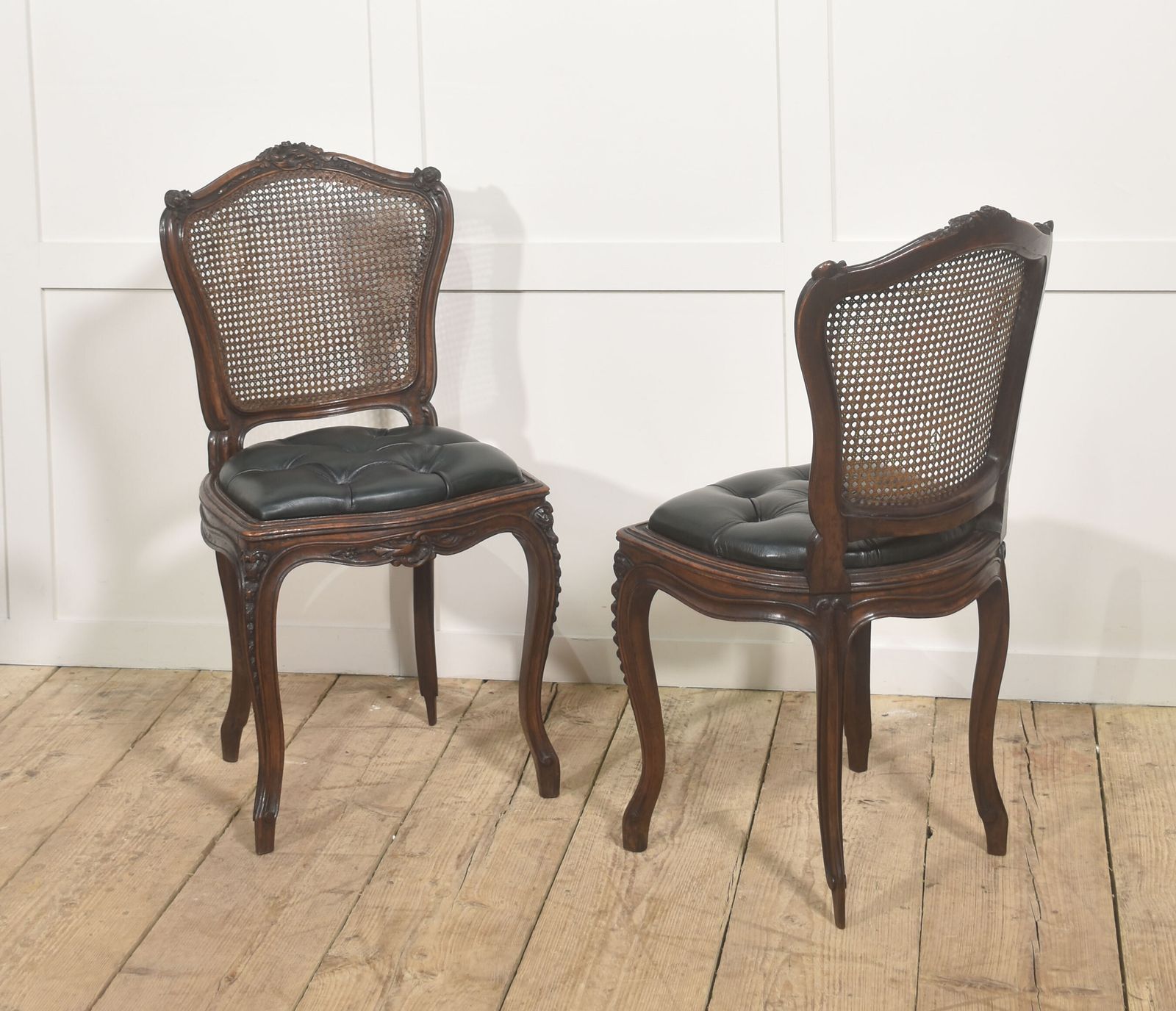 Pair Of Louis XV Style Carved Walnut And Caned Side Chairs photo furniture