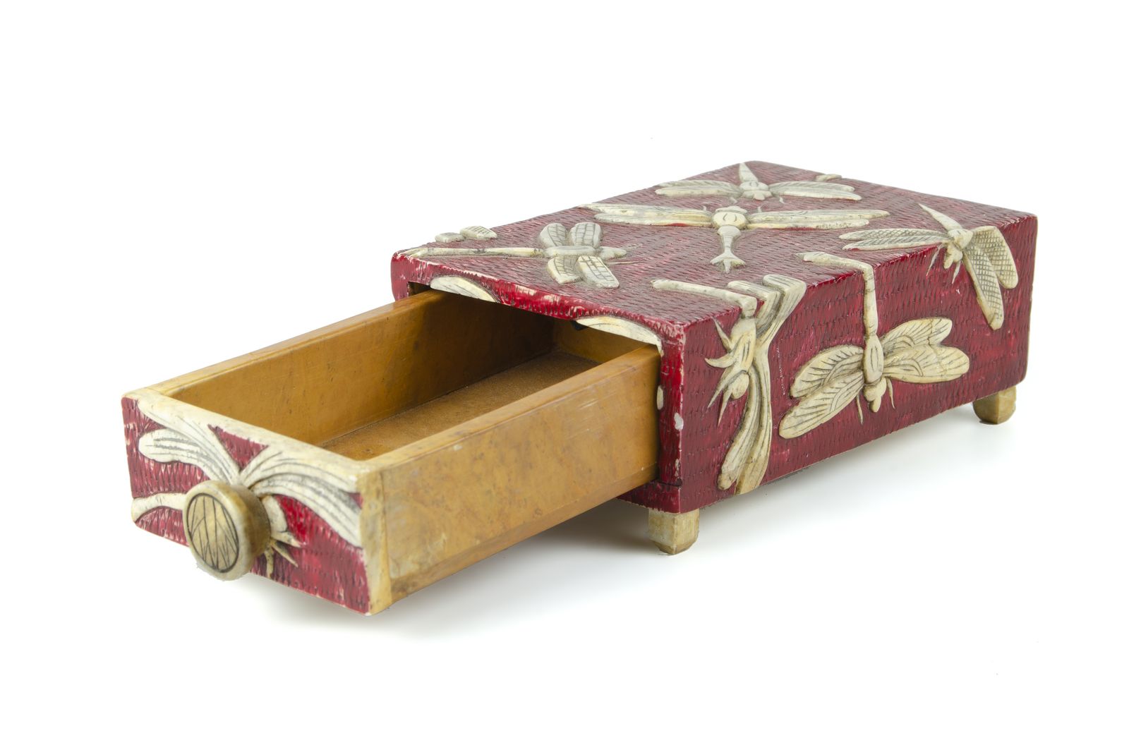 Pair Of Mid 20th Century Wood Jewelry Boxes With Carved Soapstone Dragonflies, Vietnam photo 1350.0