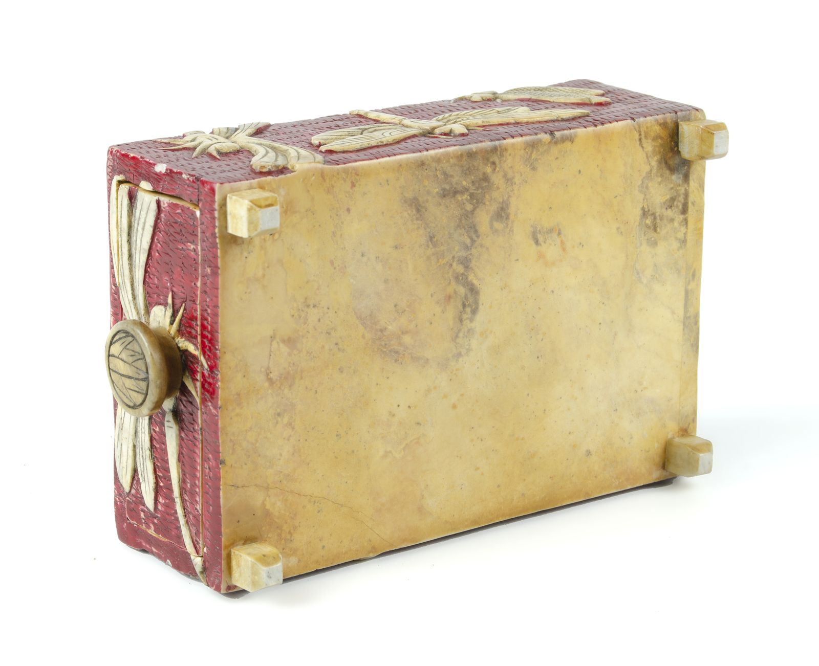 Pair Of Mid 20th Century Wood Jewelry Boxes With Carved Soapstone Dragonflies, Vietnam photo vinterior