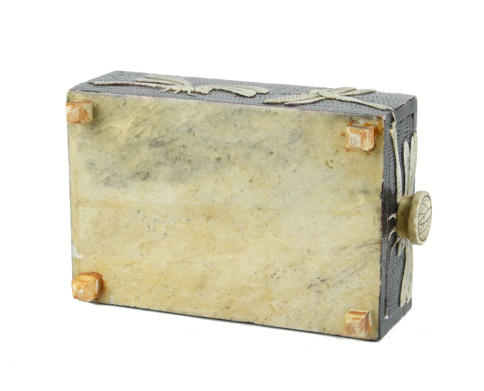 photo furniture Pair Of Mid 20th Century Wood Jewelry Boxes With Carved Soapstone Dragonflies, Vietnam