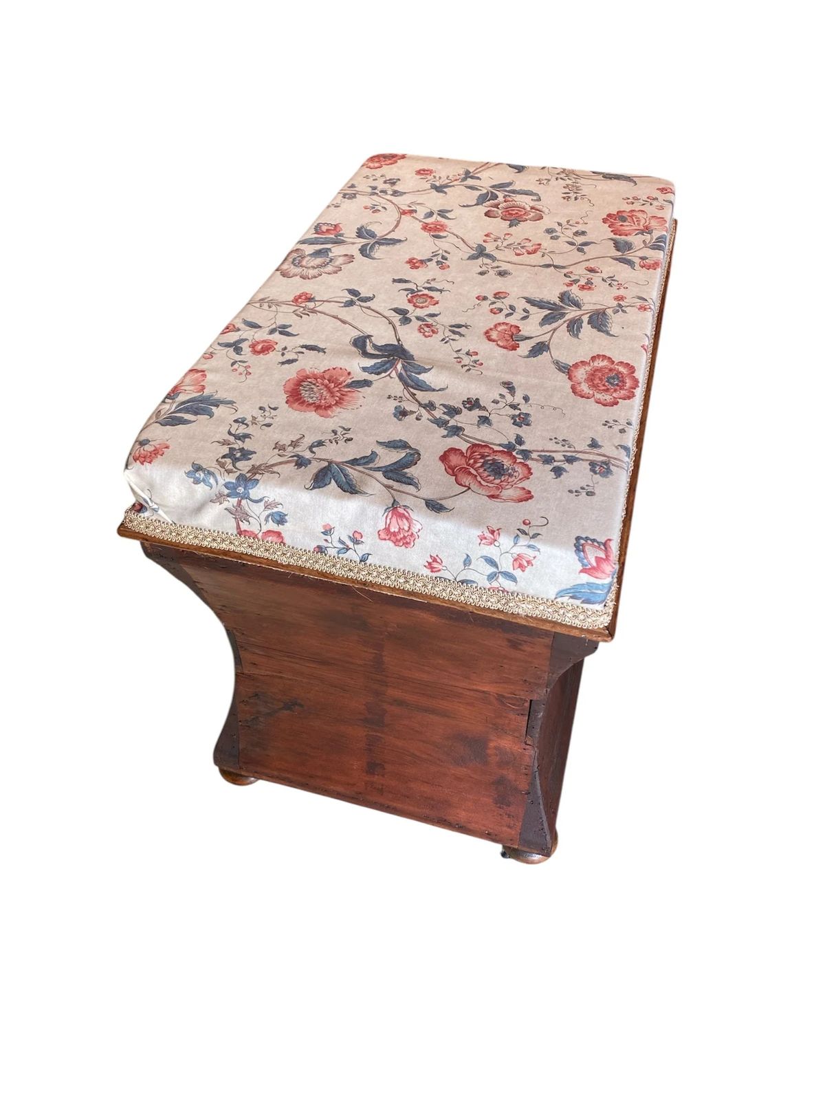 Victorian Pine Ottoman Storage Chest With Padded Seat Recovered In Designer Fabric photo for sale