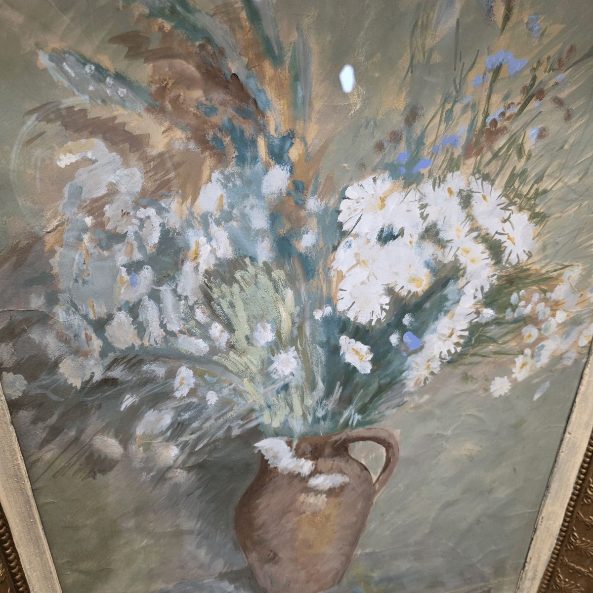 French Oil And Watercolor Flower Still Life, 2nd Half 1800s photo furniture