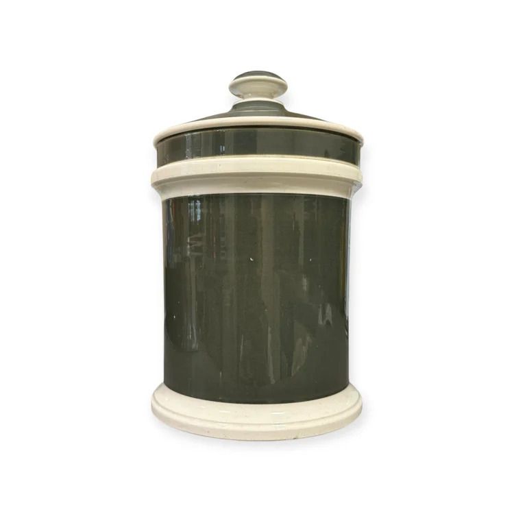 Pair Of 19th Century French Apothecary Jars Green Glazed Pharmacy Pots With Original Labels France, 19th Century photo Home Decor