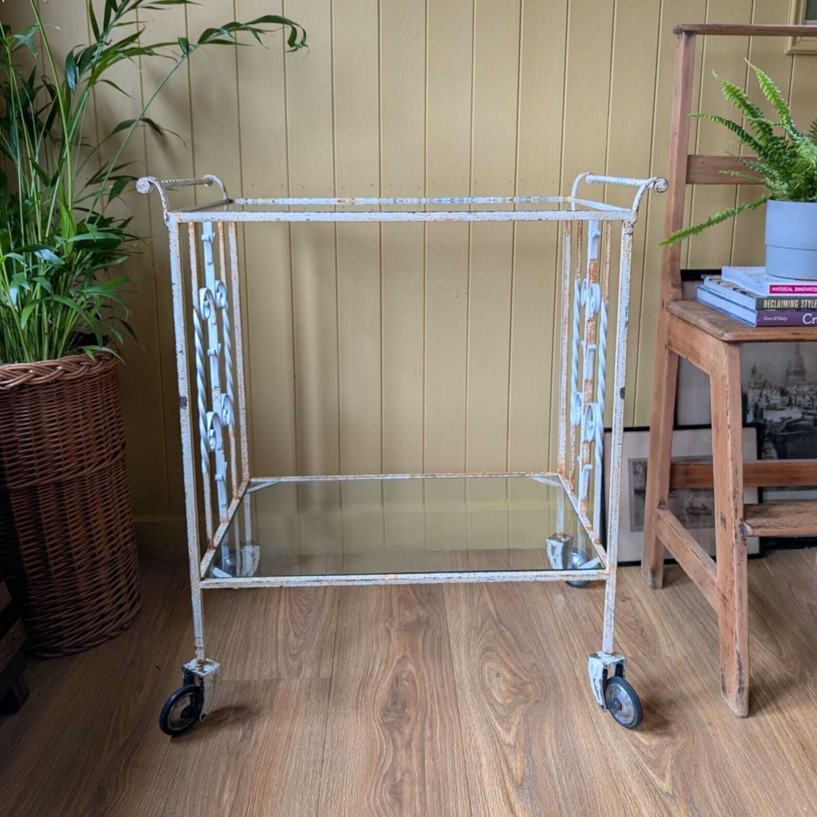 Vintage French Wrought Iron Drinks Trolley photo Furniture