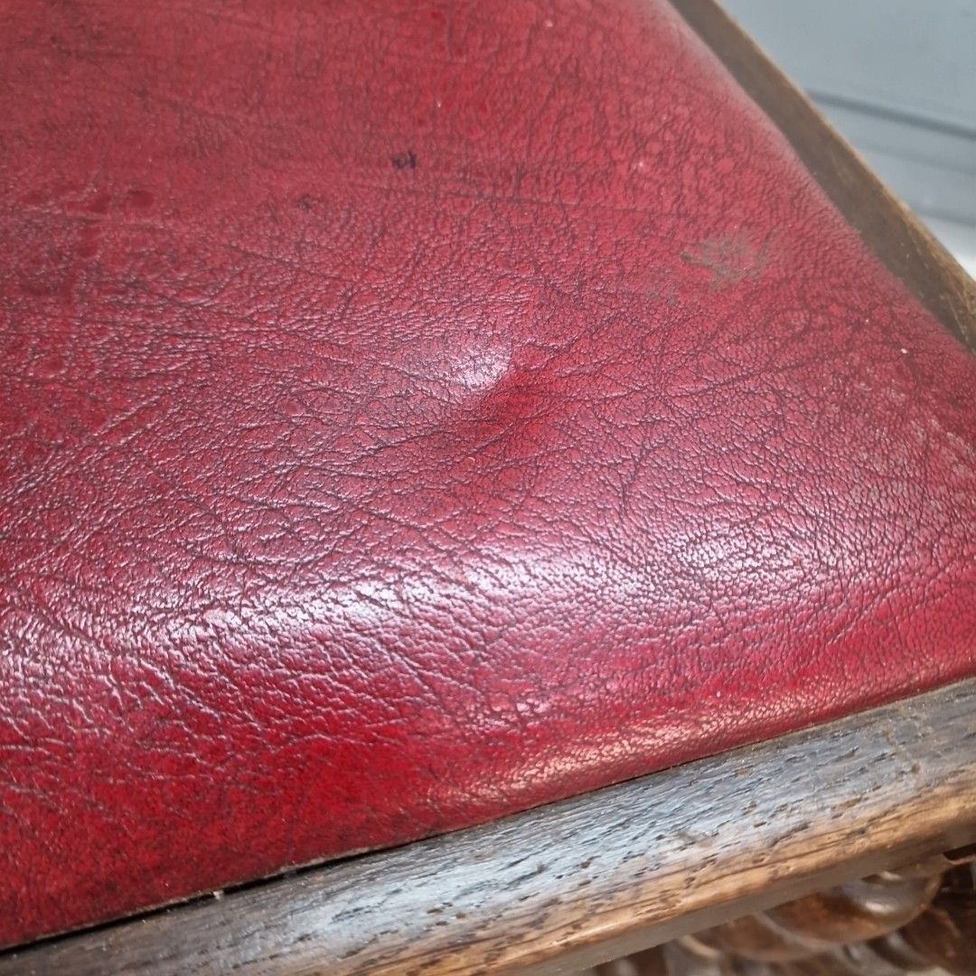 Antique Oak Dining Chairs Red Leather Seats Pair Arts & Crafts Vintage Seats photo 130.0