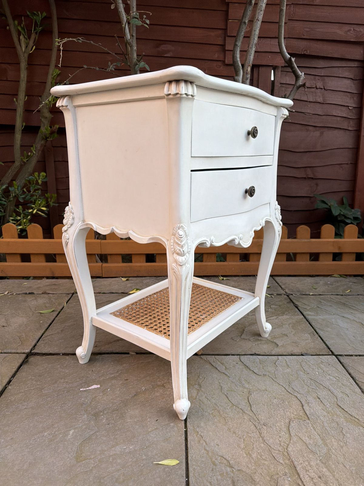 Beautiful Coach House Provence French Style 2 Draw White Bedside Table With Rattan – Superb Condition – £334 photo buy