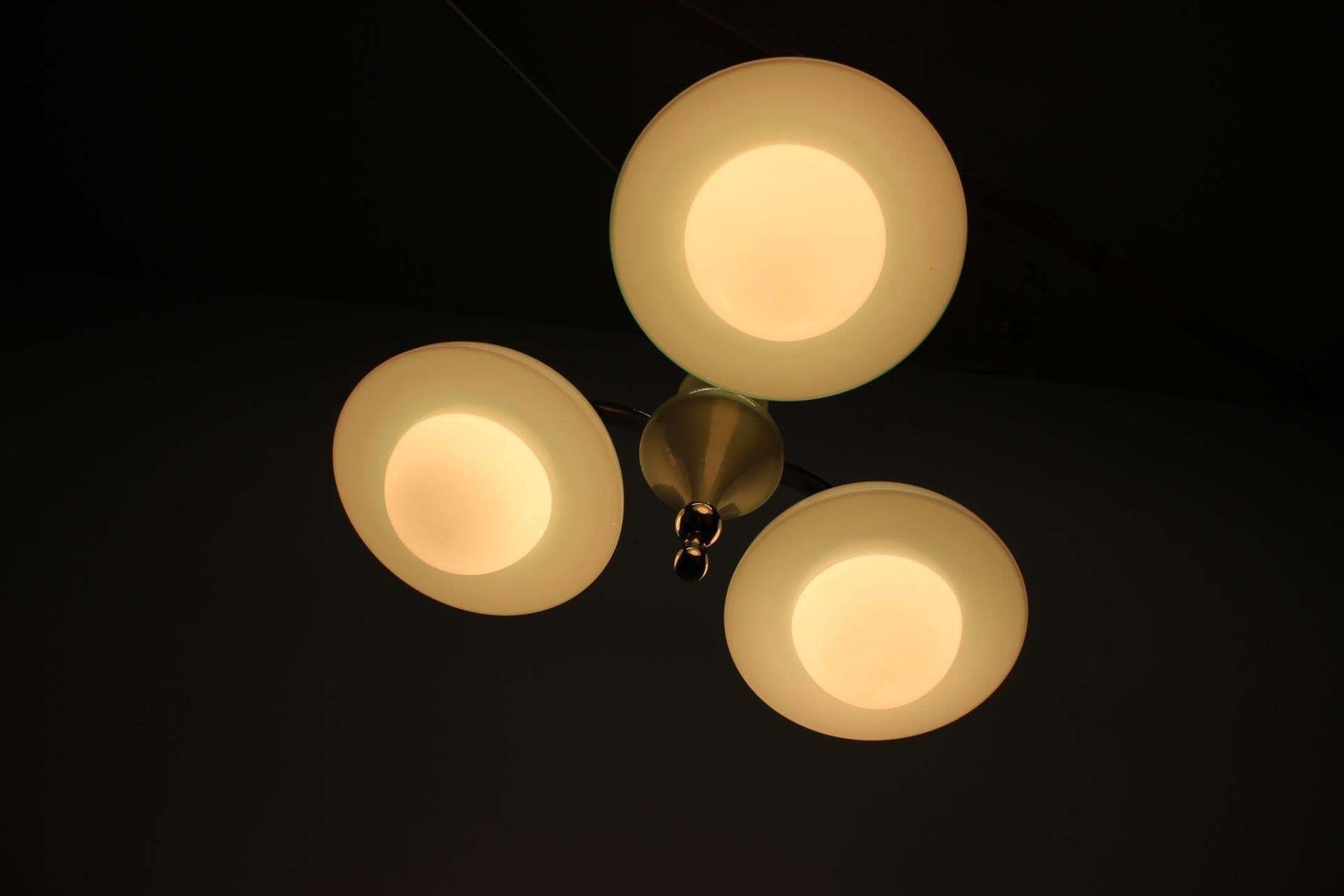 photo for sale Art Deco Chandelier 1930s Czechoslovakia Mint Glass Chrome Ceiling Light
