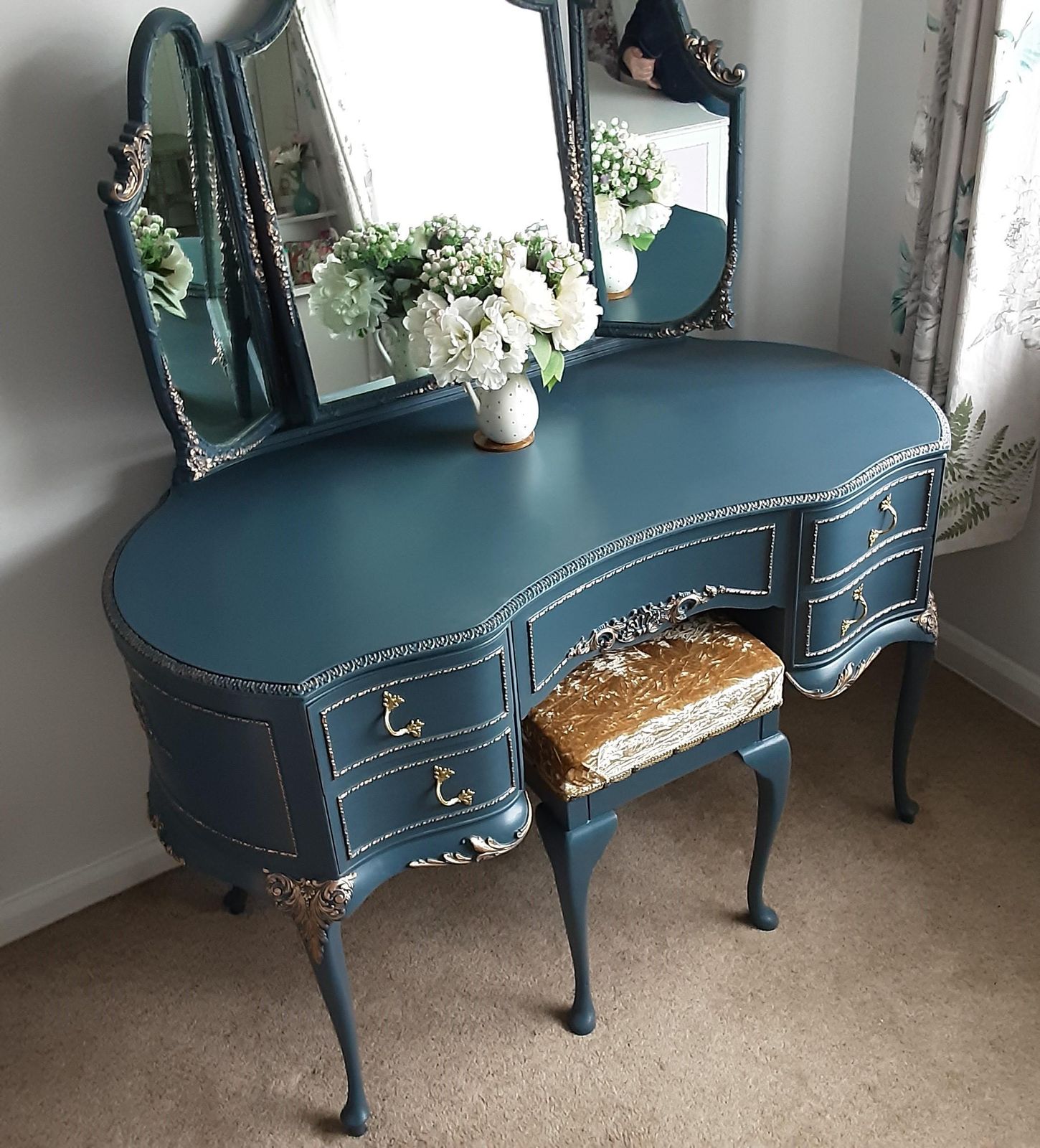 Olympus Vintage French Louis Style Antoinette Dressing Table With Mirrors And Stool photo Furniture