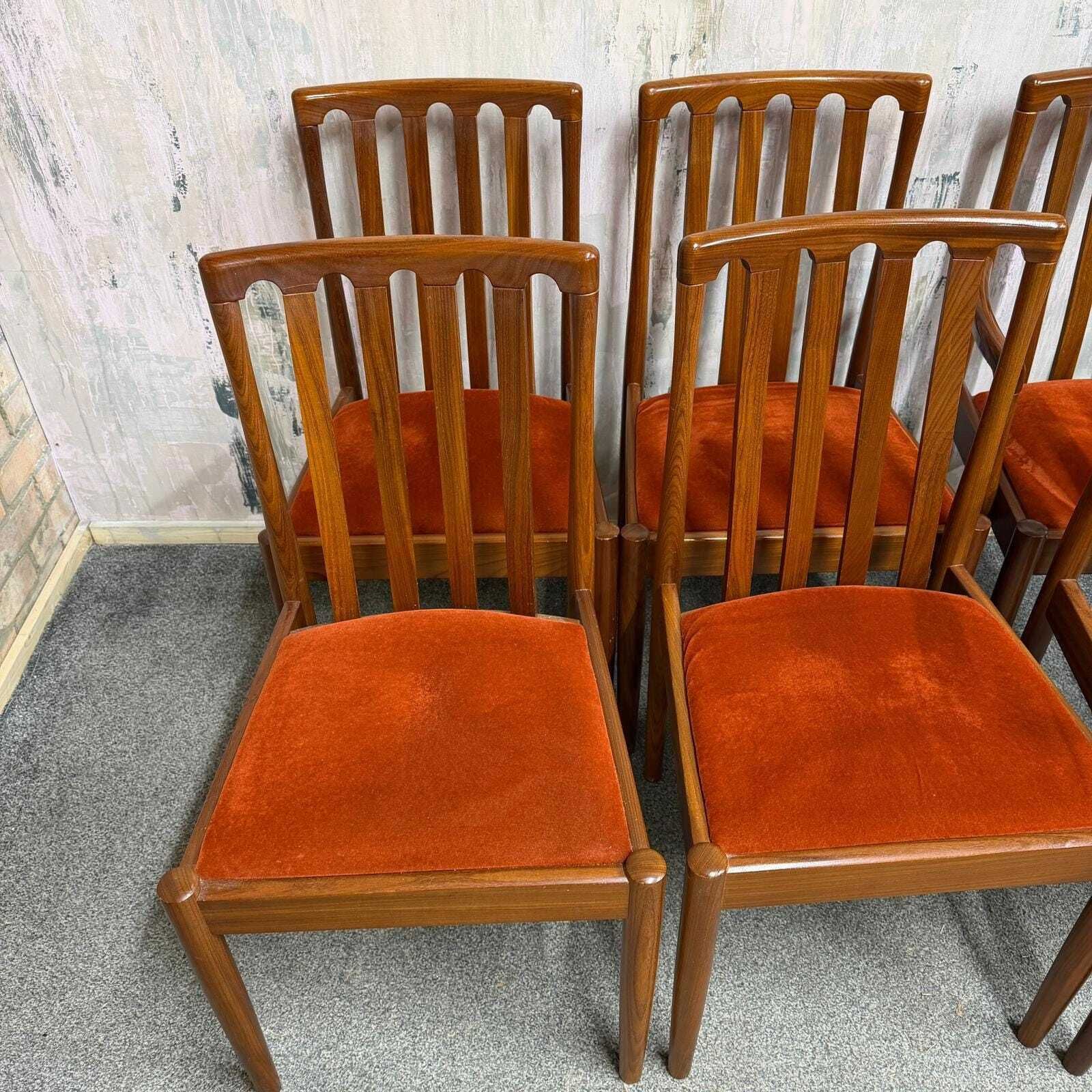 6x Meredew Mid Century Teak Dining Chairs Upholstered Seats 2x Carvers 4x Chairs photo furniture