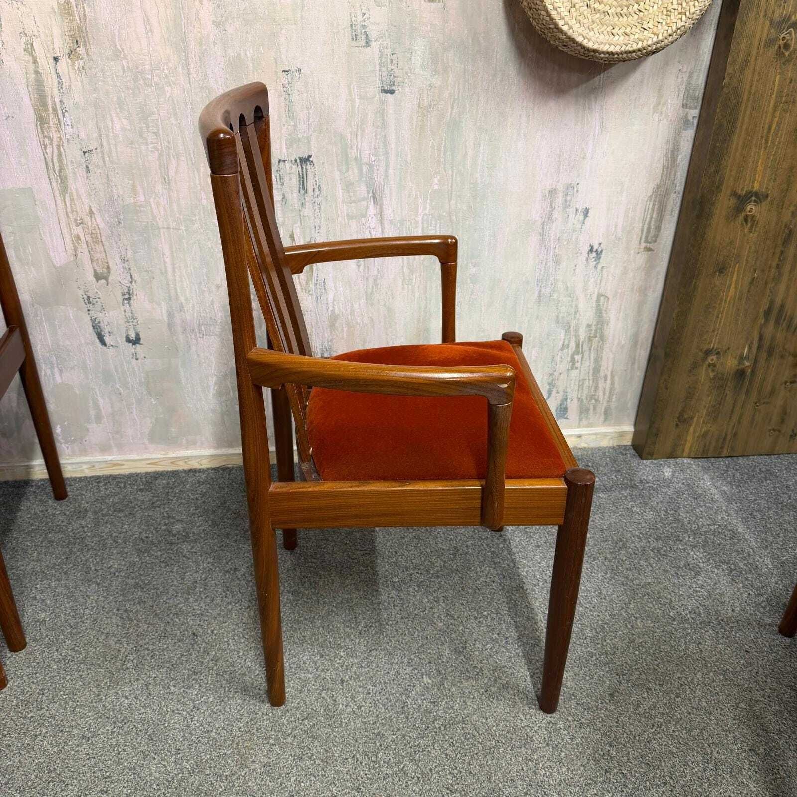 photo for sale 6x Meredew Mid Century Teak Dining Chairs Upholstered Seats 2x Carvers 4x Chairs