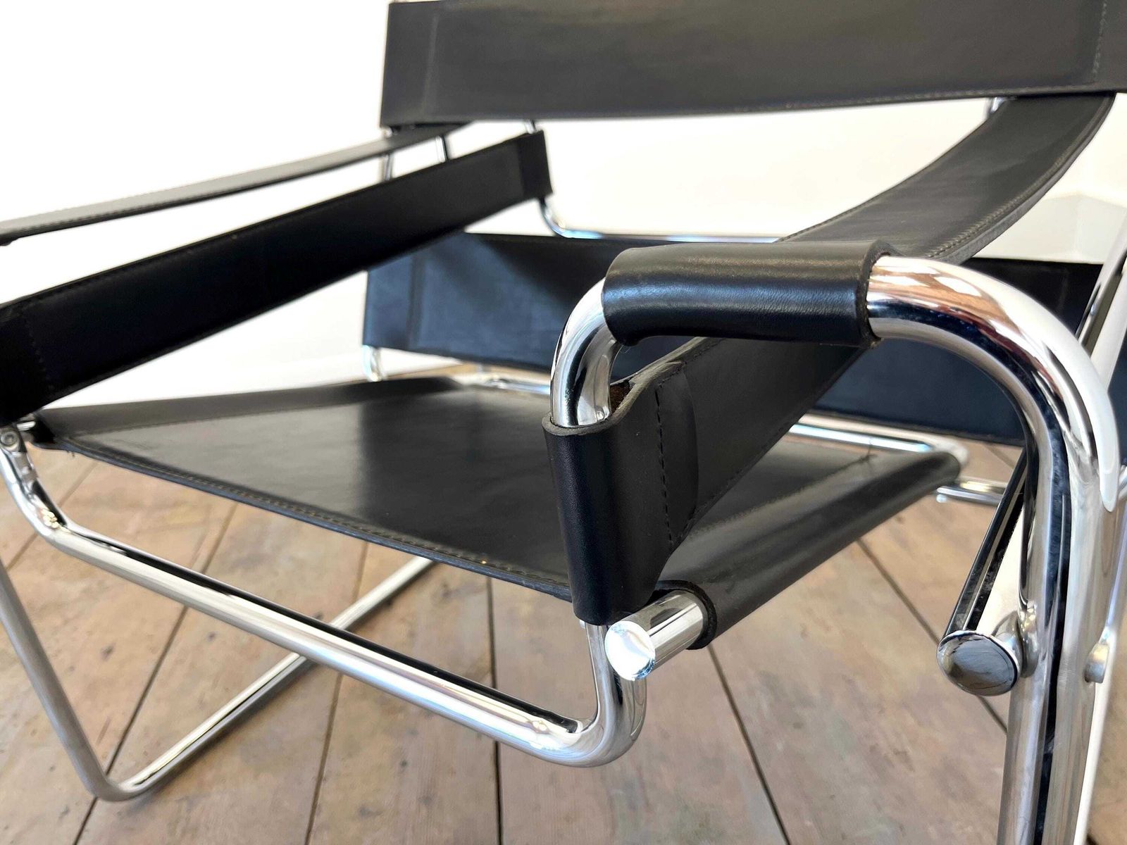 Wassily Chair By Marcel Breuer / Vintage Lounge Chair / Iconic Armchair / Chrome Frame With Leather photo for sale