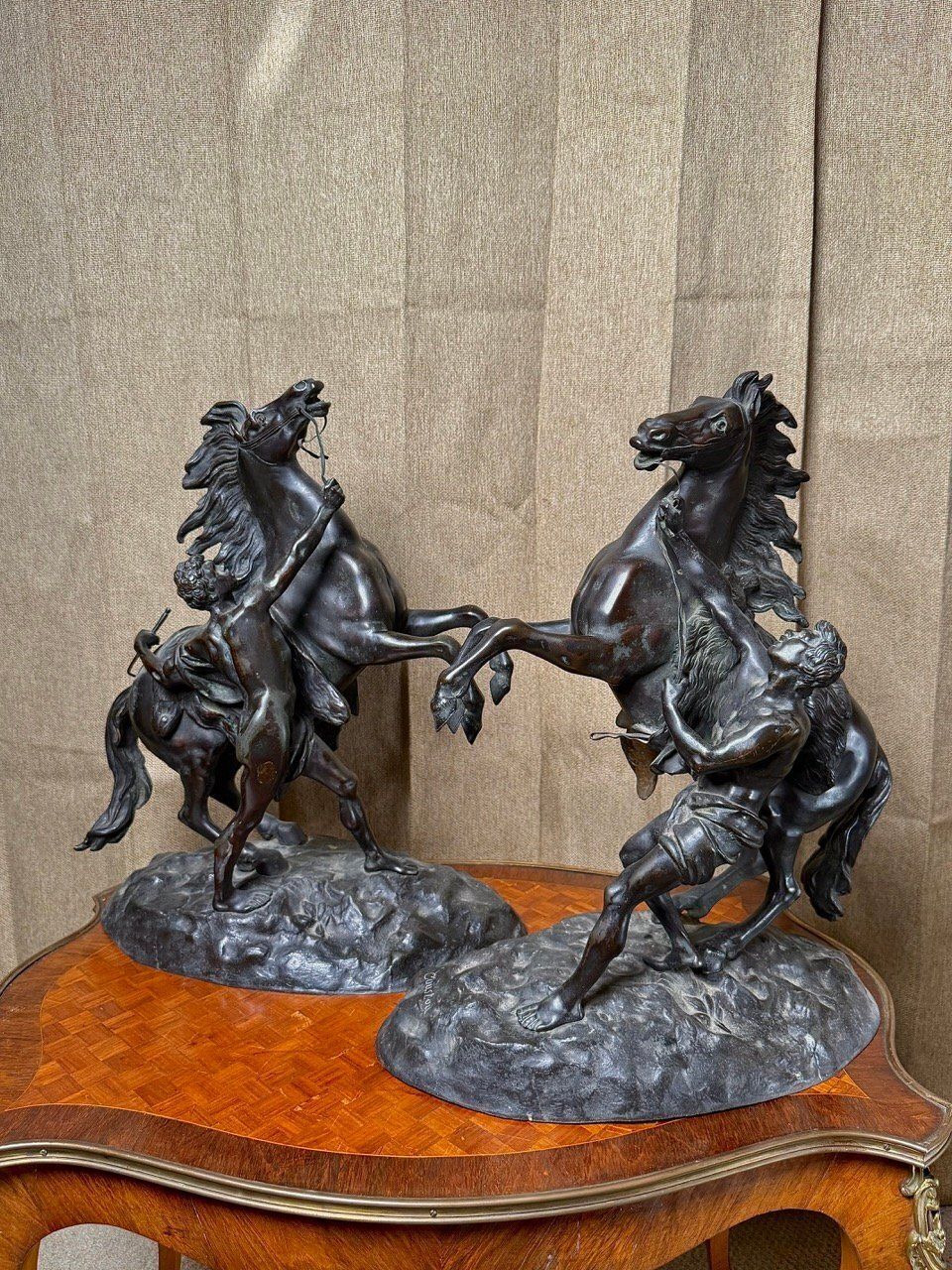 Pair Of 19th Century Marly Horse Tamer Bronzes – Signed Coustou photo furniture