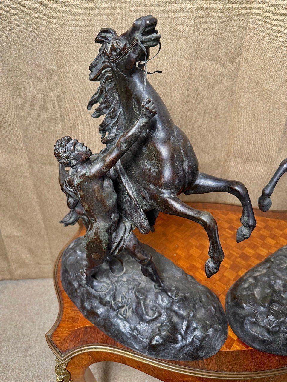 Pair Of 19th Century Marly Horse Tamer Bronzes – Signed Coustou photo vinterior