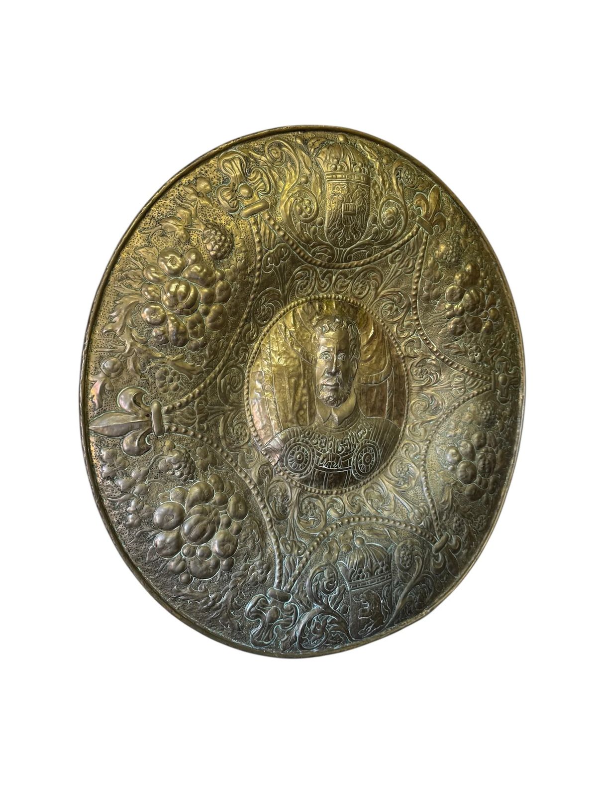 Huge Antique Dutch 18th Century Brass Wall Charger Of Noble Gentleman photo furniture