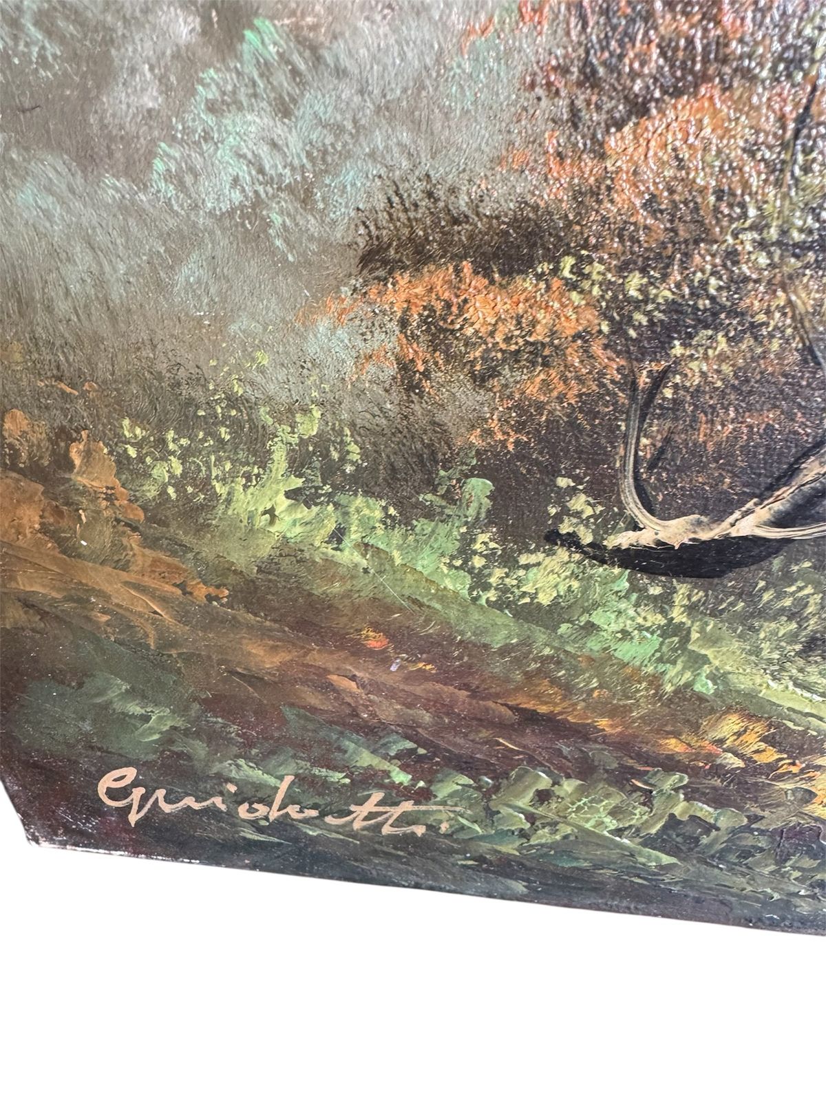 Vintage Mid Century Unframed Oil On Canvas Landscape Painting photo for sale