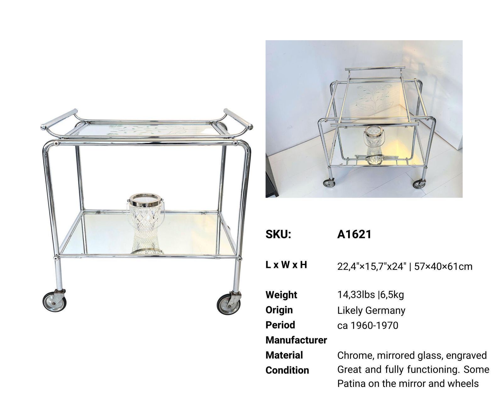 Vintage Chrome Bar Cart | Medical Style Drinks Trolley | Removable Tray photo 752.0