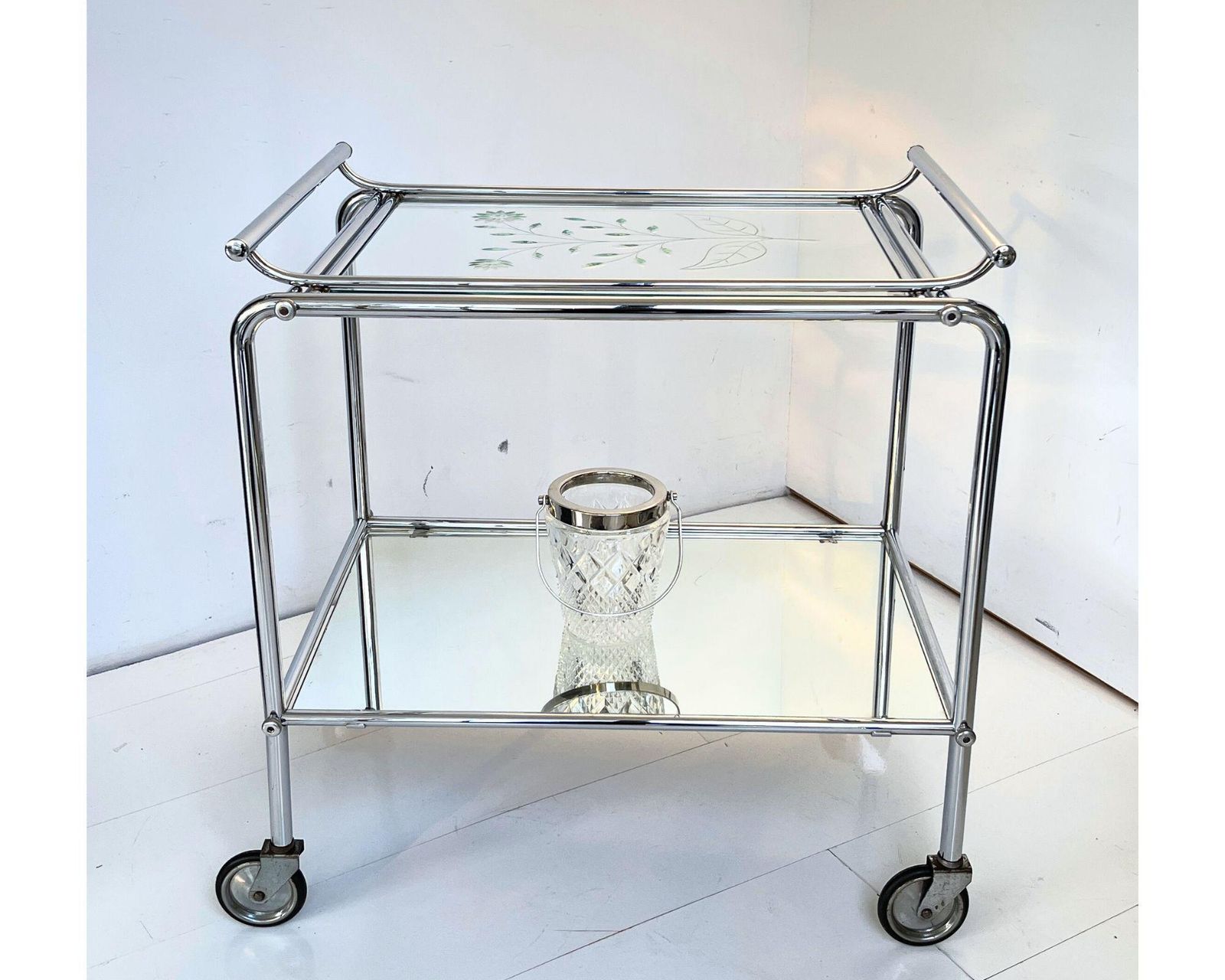 Vintage Chrome Bar Cart | Medical Style Drinks Trolley | Removable Tray photo vinterior