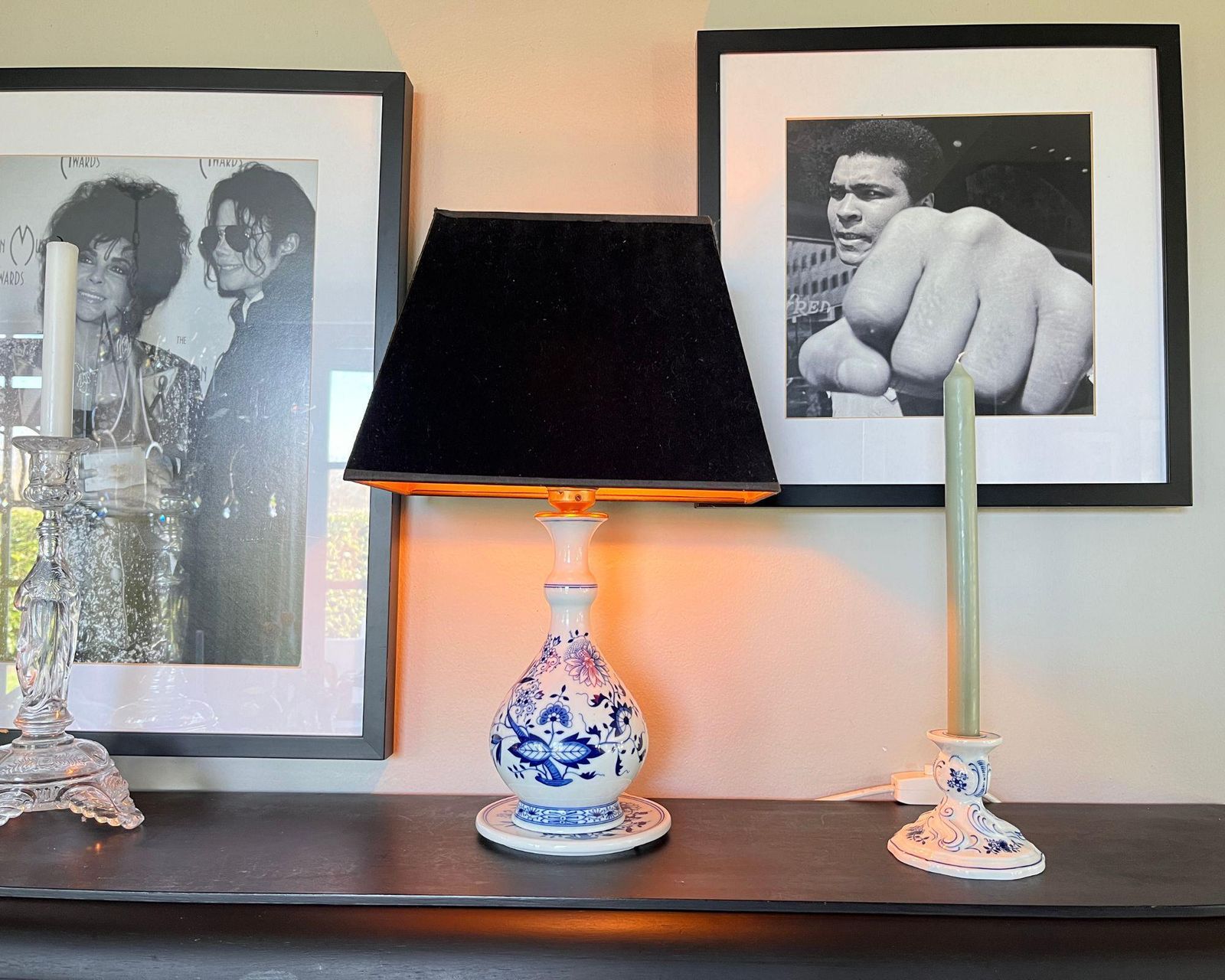 Hutschenreuther Blue Onion Lamp | Vintage Porseleinen Tafellamp photo vintage